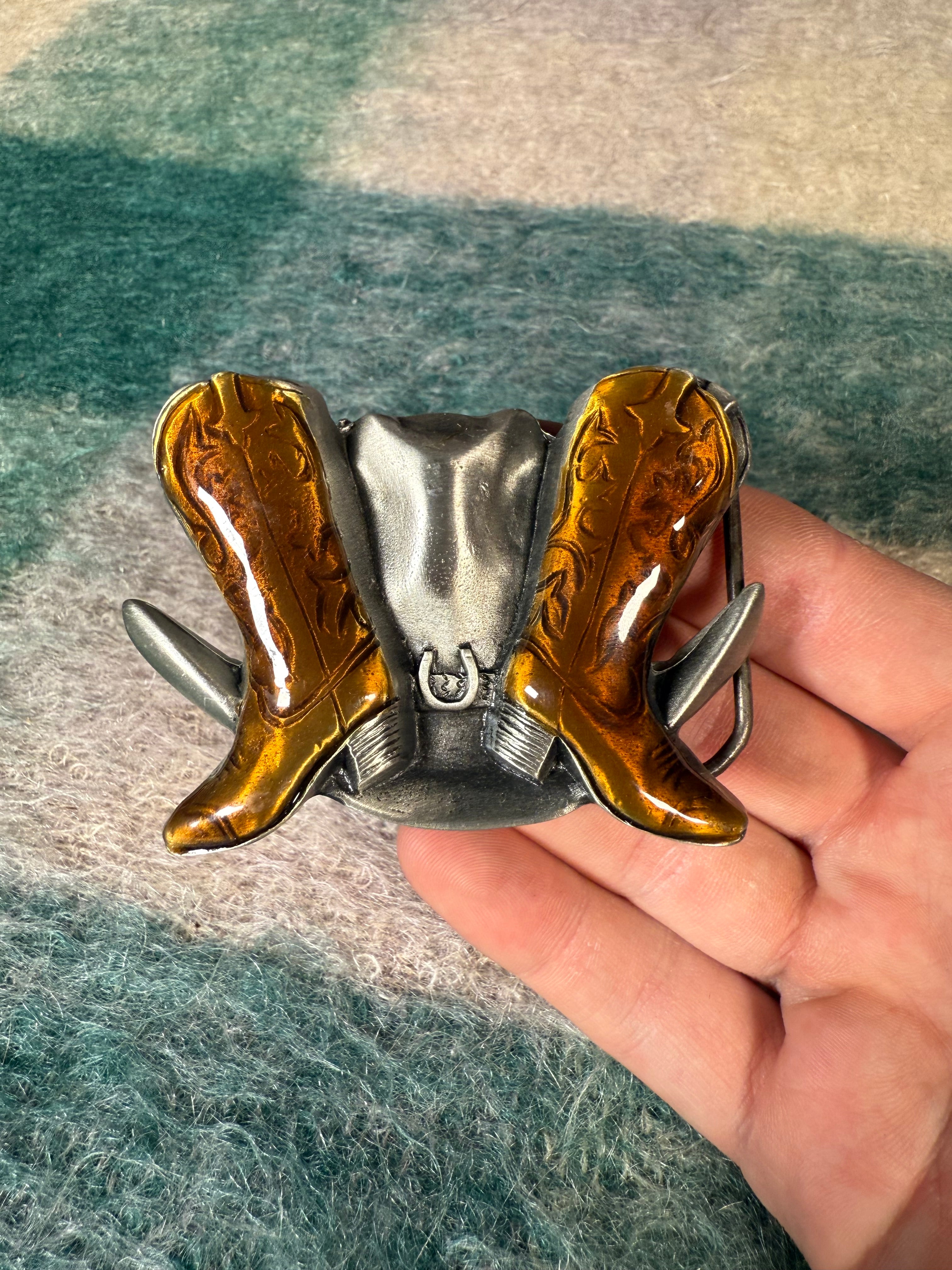 Vintage Cowboy Boots and Hat Belt Buckle
