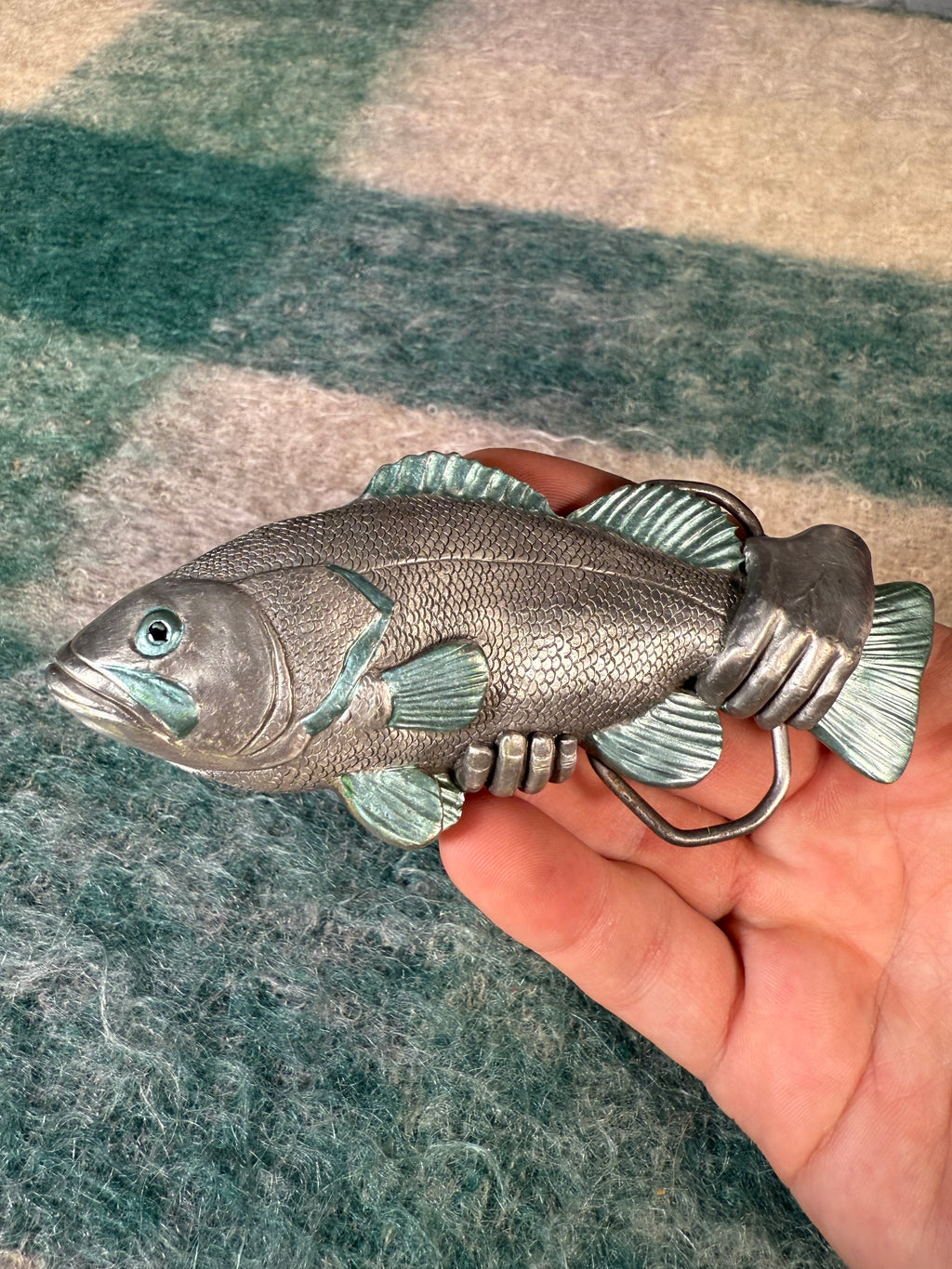 Vintage 3D Holding a Fish Belt Buckle