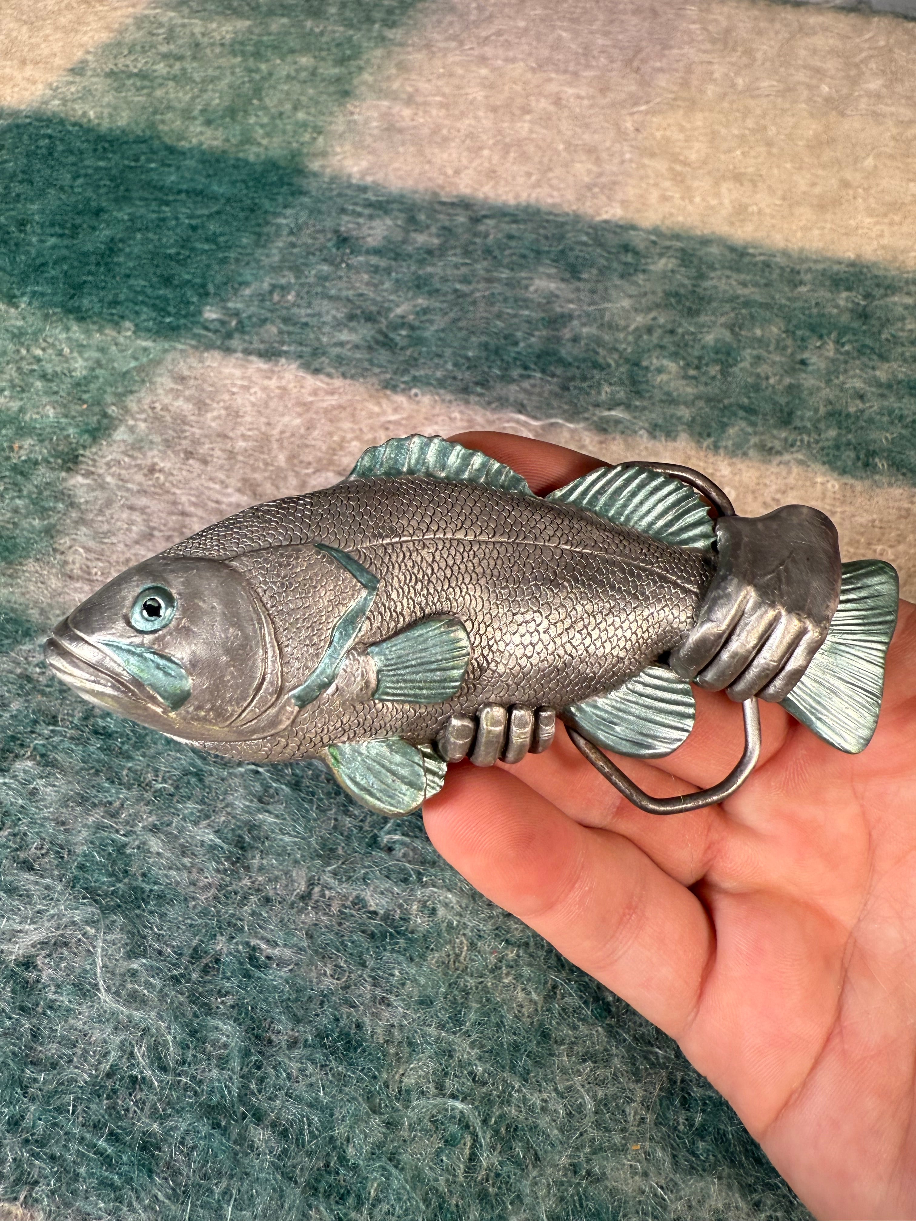 Vintage 3D Holding a Fish Belt Buckle