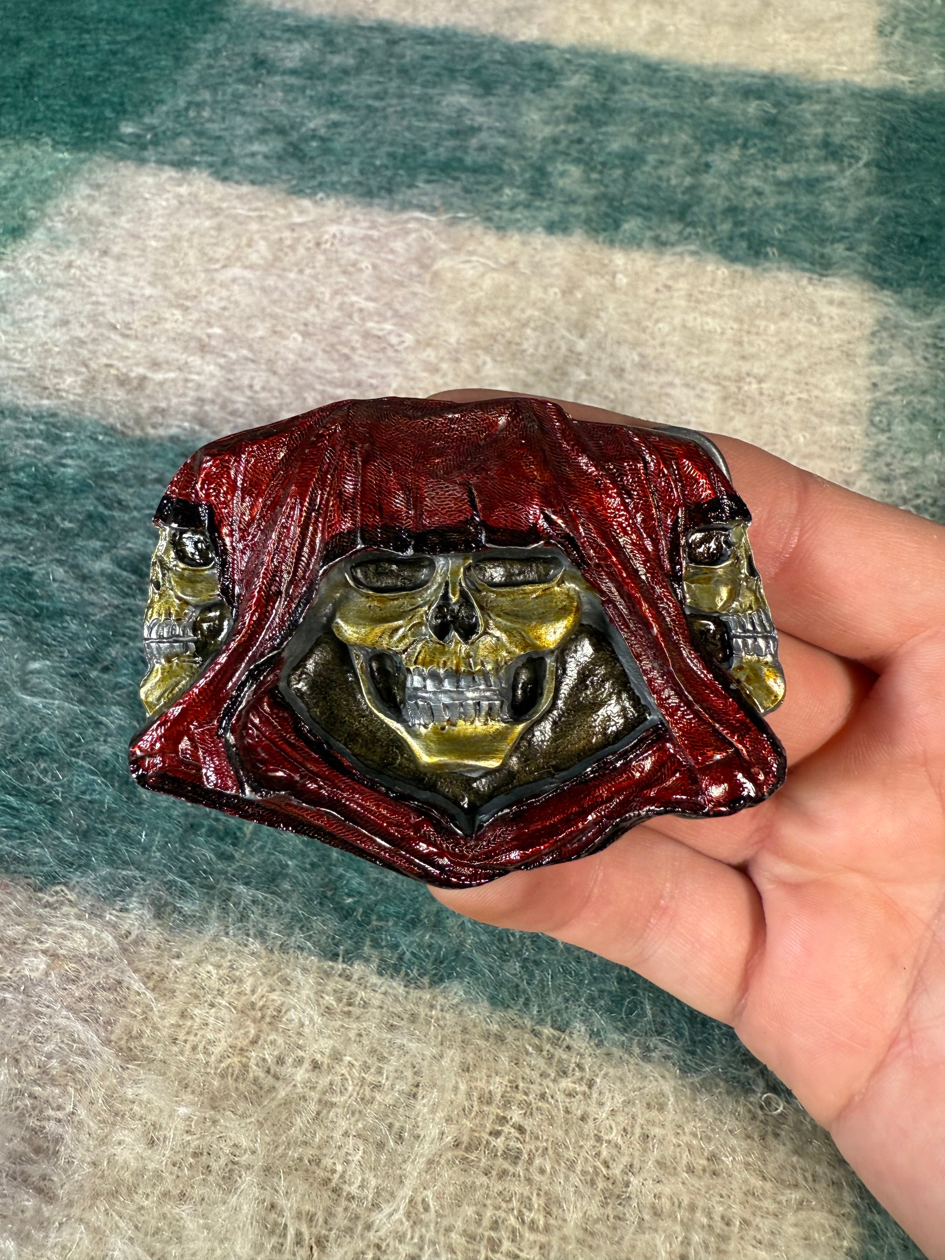 Vintage Triple Grim Reaper Belt Buckle