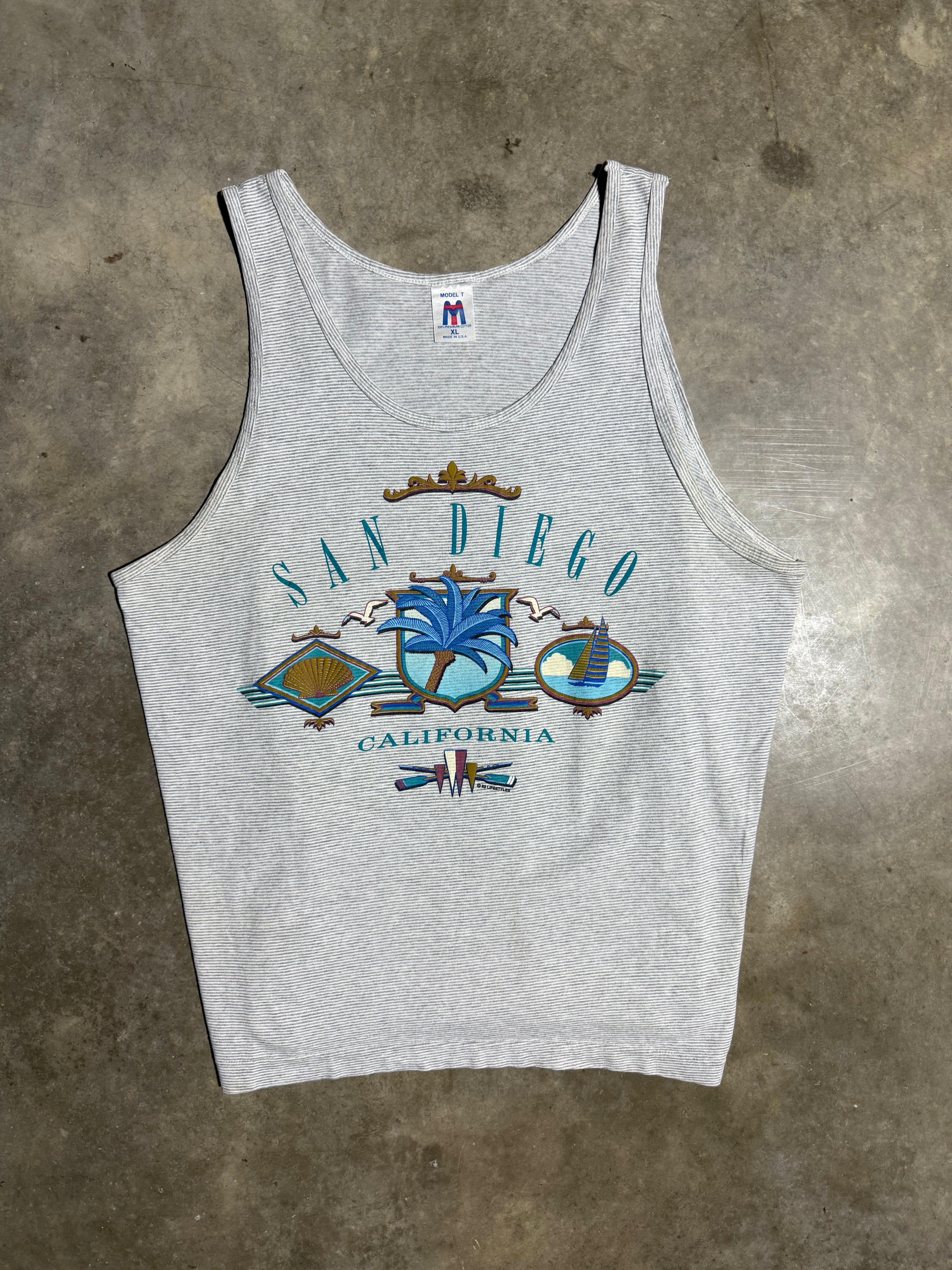Vintage 90s San Diego Striped Tank Top (XL)