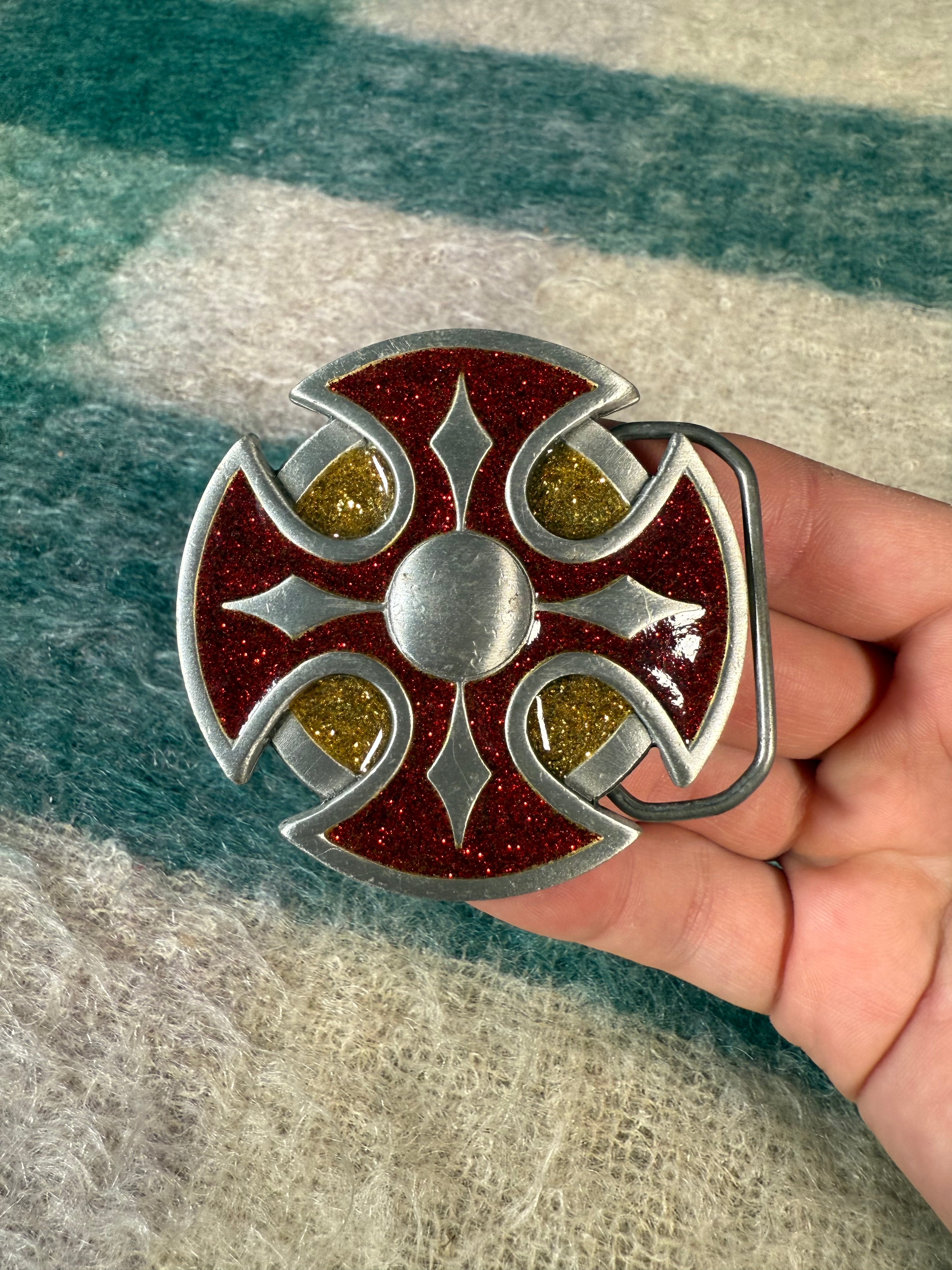 Vintage 2000 Iron Cross Shield Belt Buckle