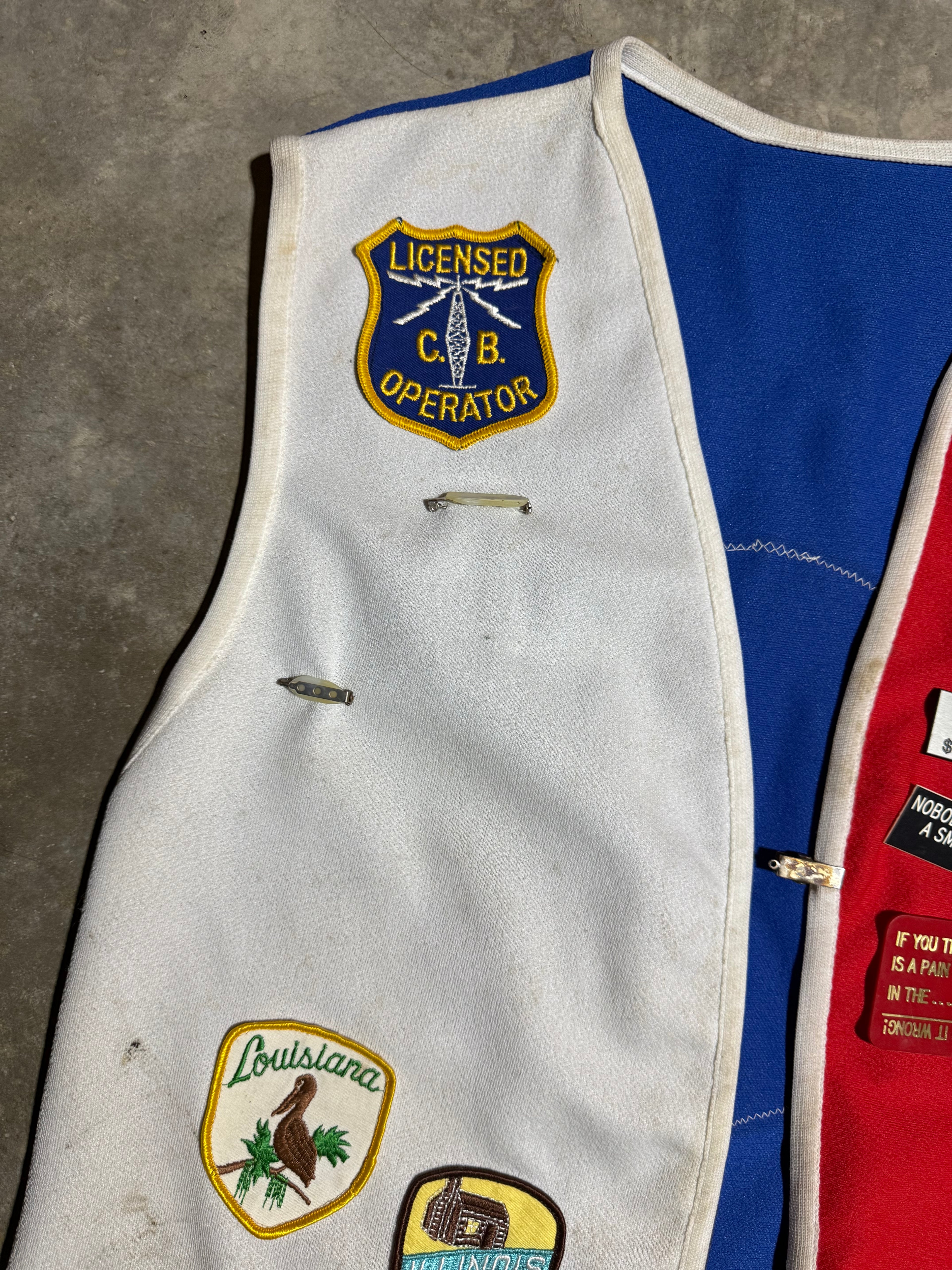 Vintage 70s 1776ers Ditchdigger Red White & Blue Patch Vest (M)