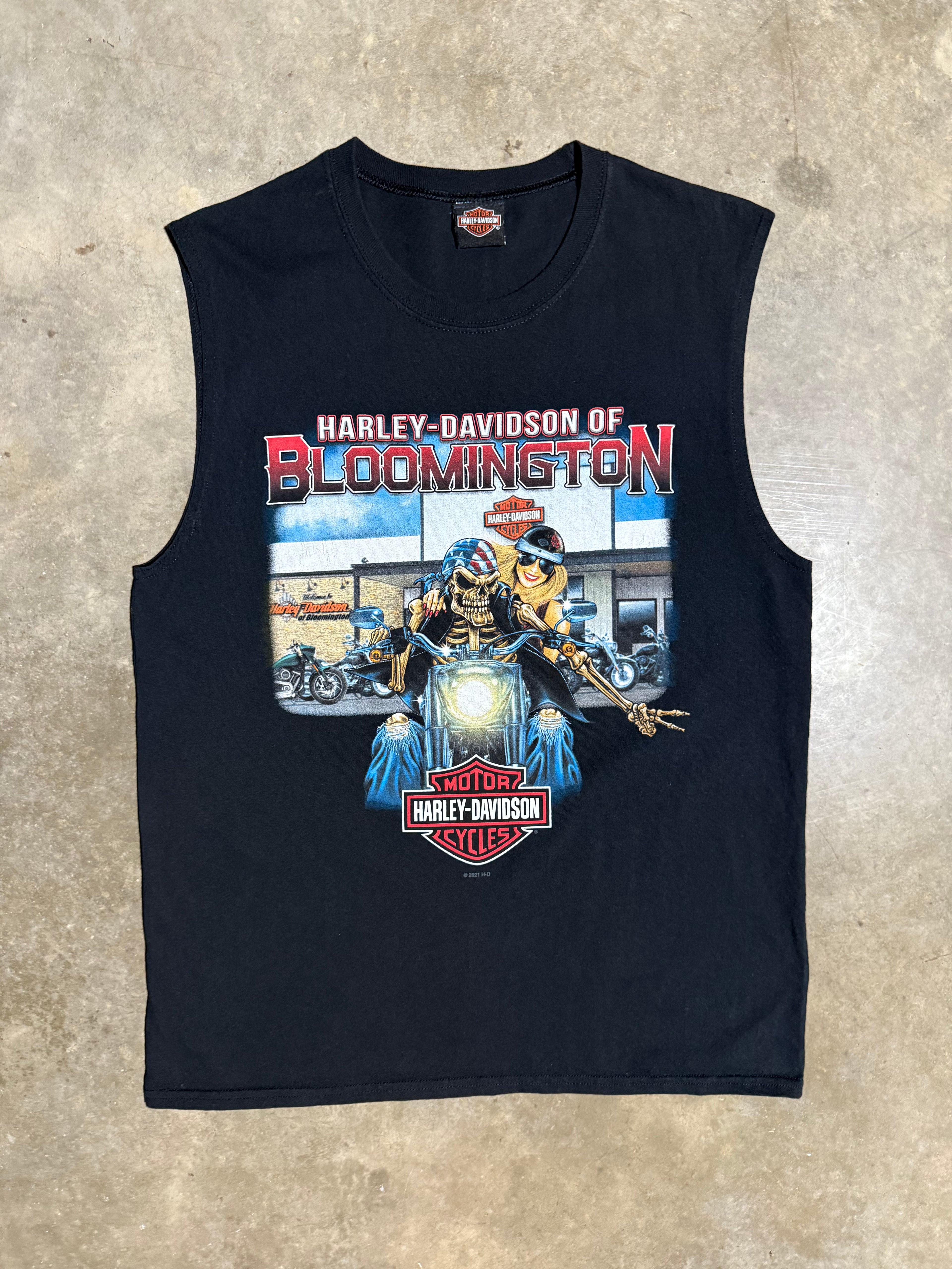 Bloomington Harley Davidson Double Sided Skeleton Cutoff Shirt (L)