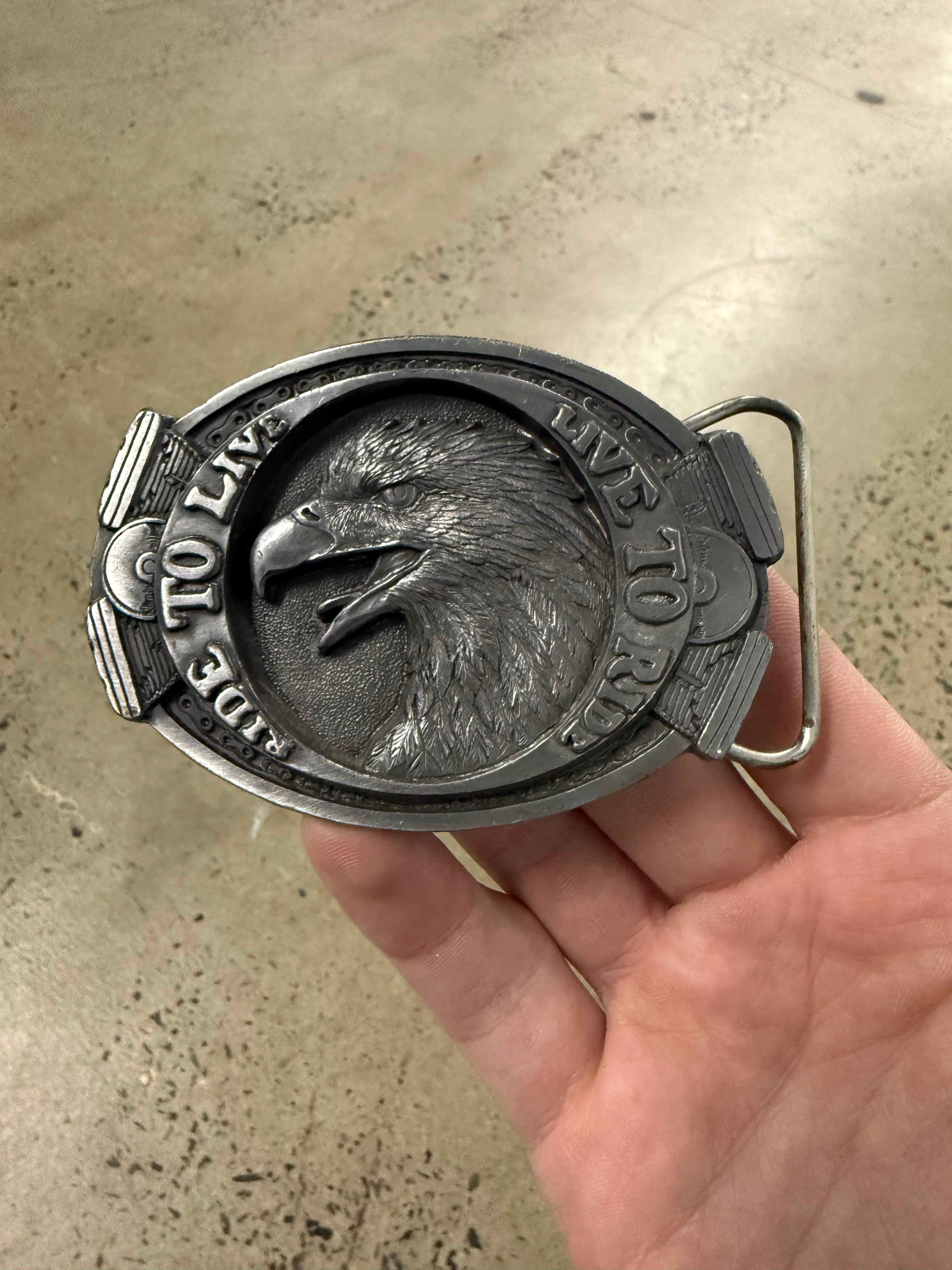Vintage Live to Ride, Ride To Live Bald Eagle Belt Buckle