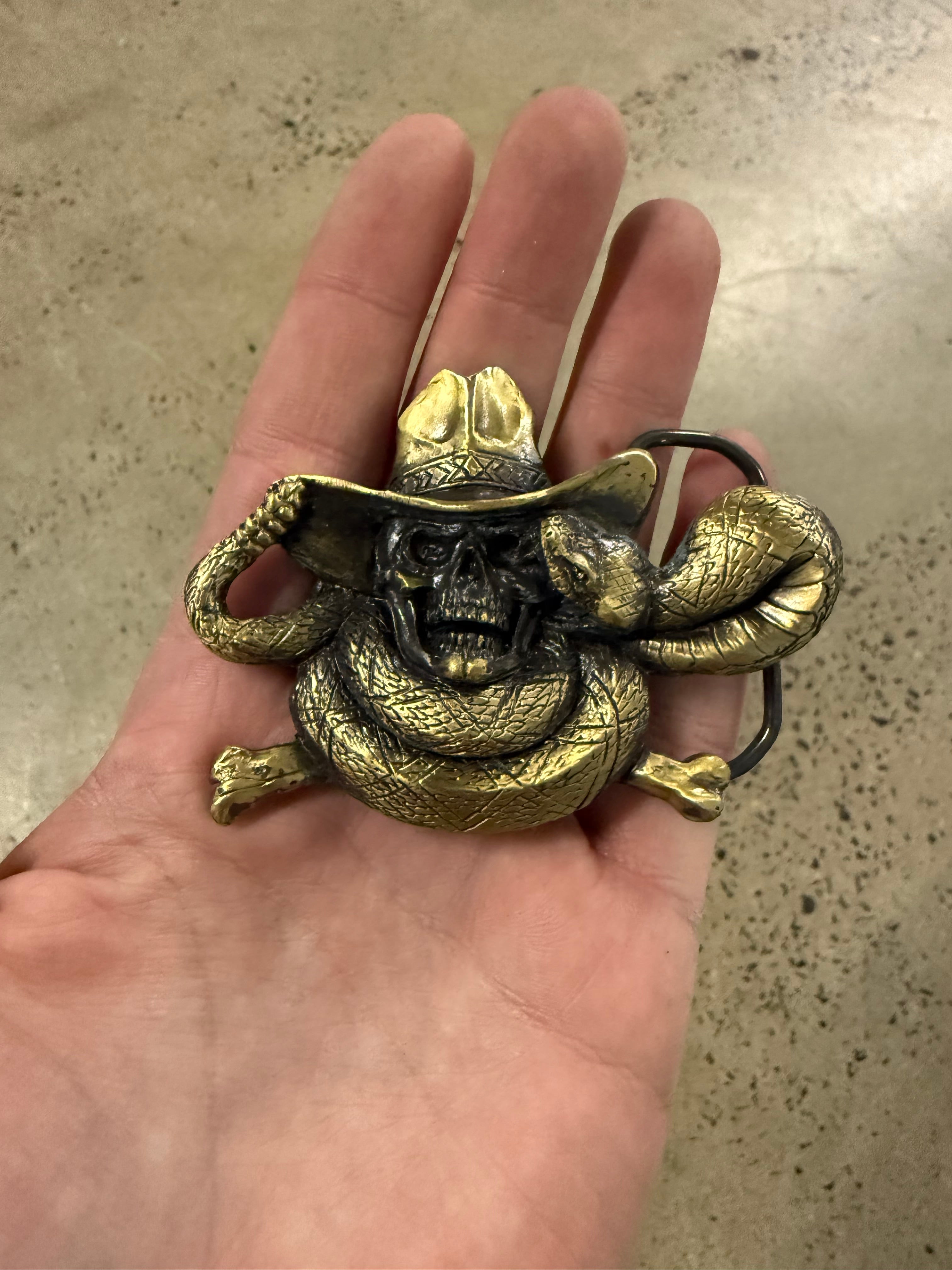 Vintage Snake Biting Skull Belt Buckle