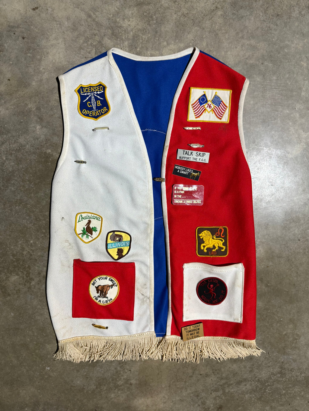 Vintage 70s 1776ers Ditchdigger Red White & Blue Patch Vest (M)