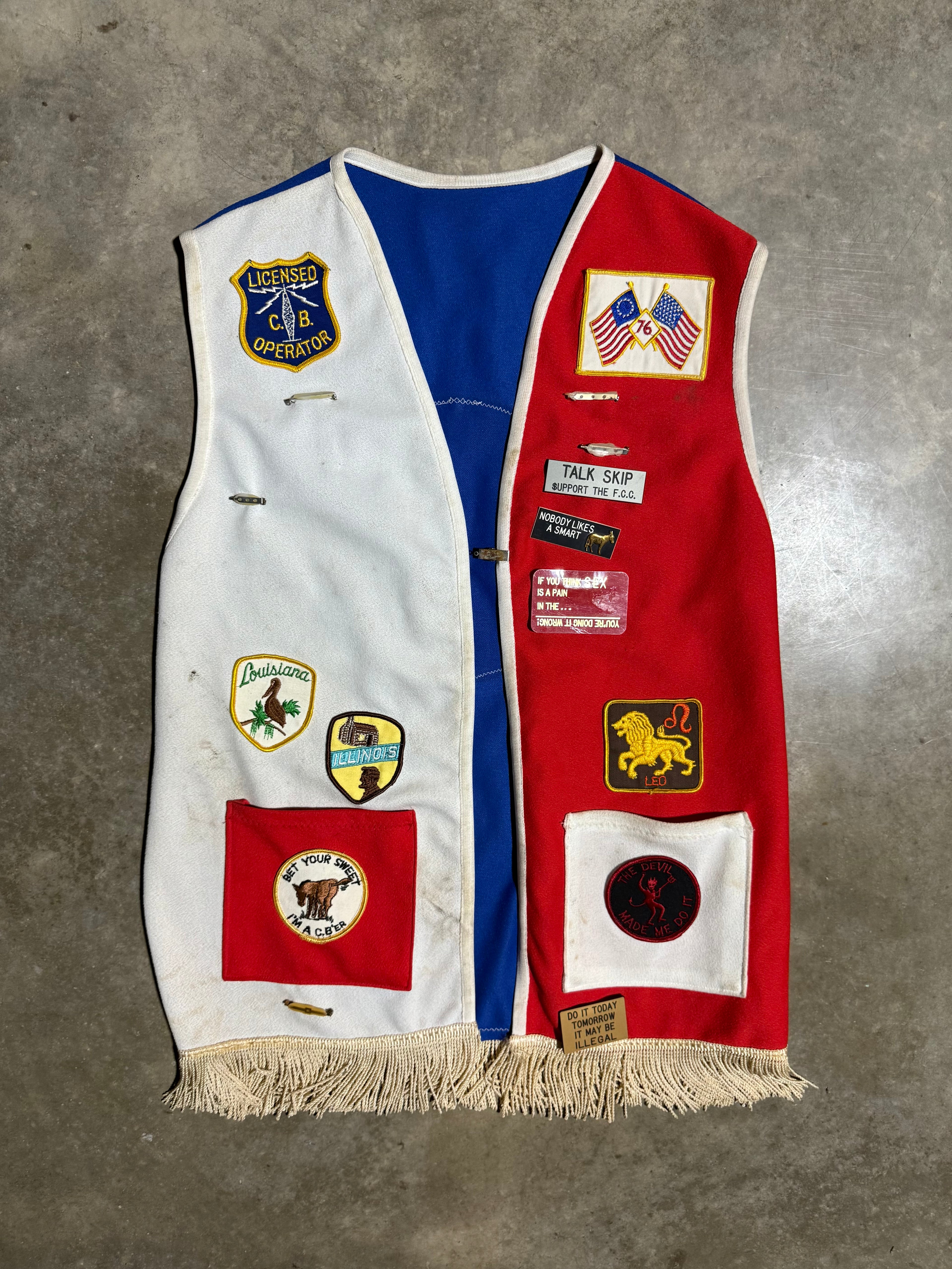 Vintage 70s 1776ers Ditchdigger Red White & Blue Patch Vest (M)