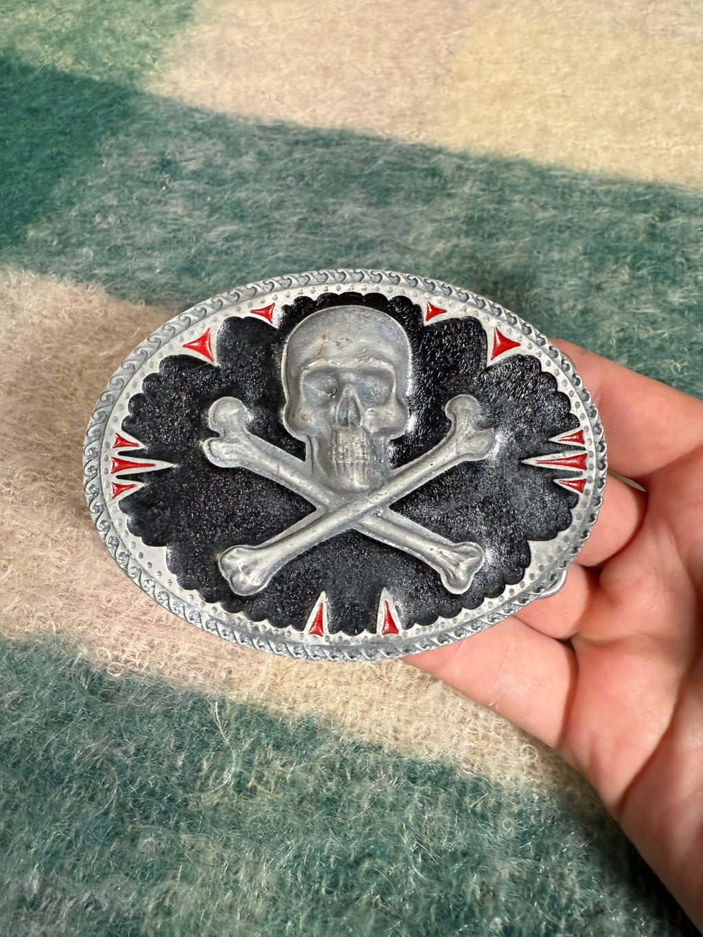 Vintage 2004 Black Skull and Cross Bones Belt Buckle