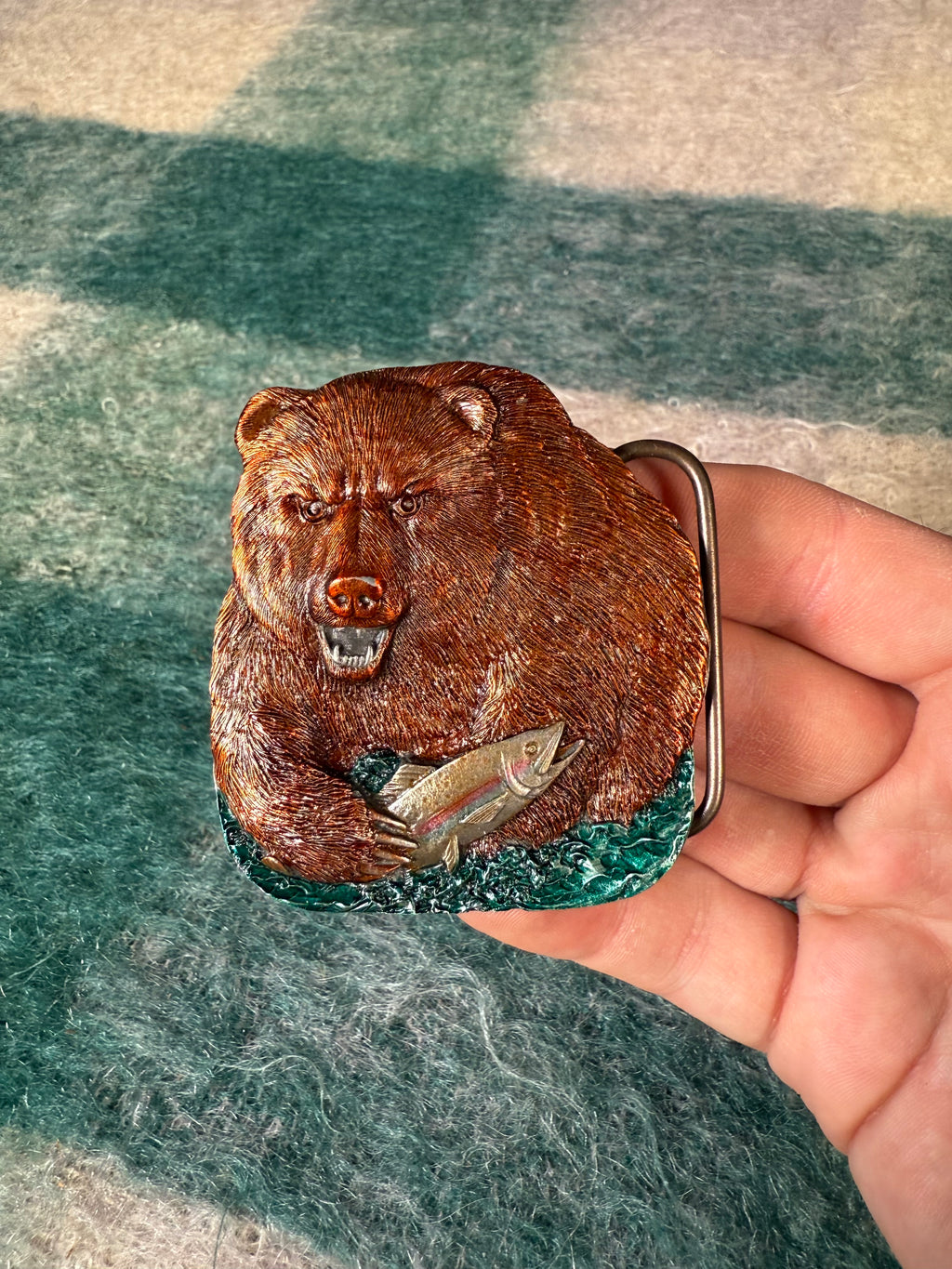 Vintage Bear With Fish Belt Buckle