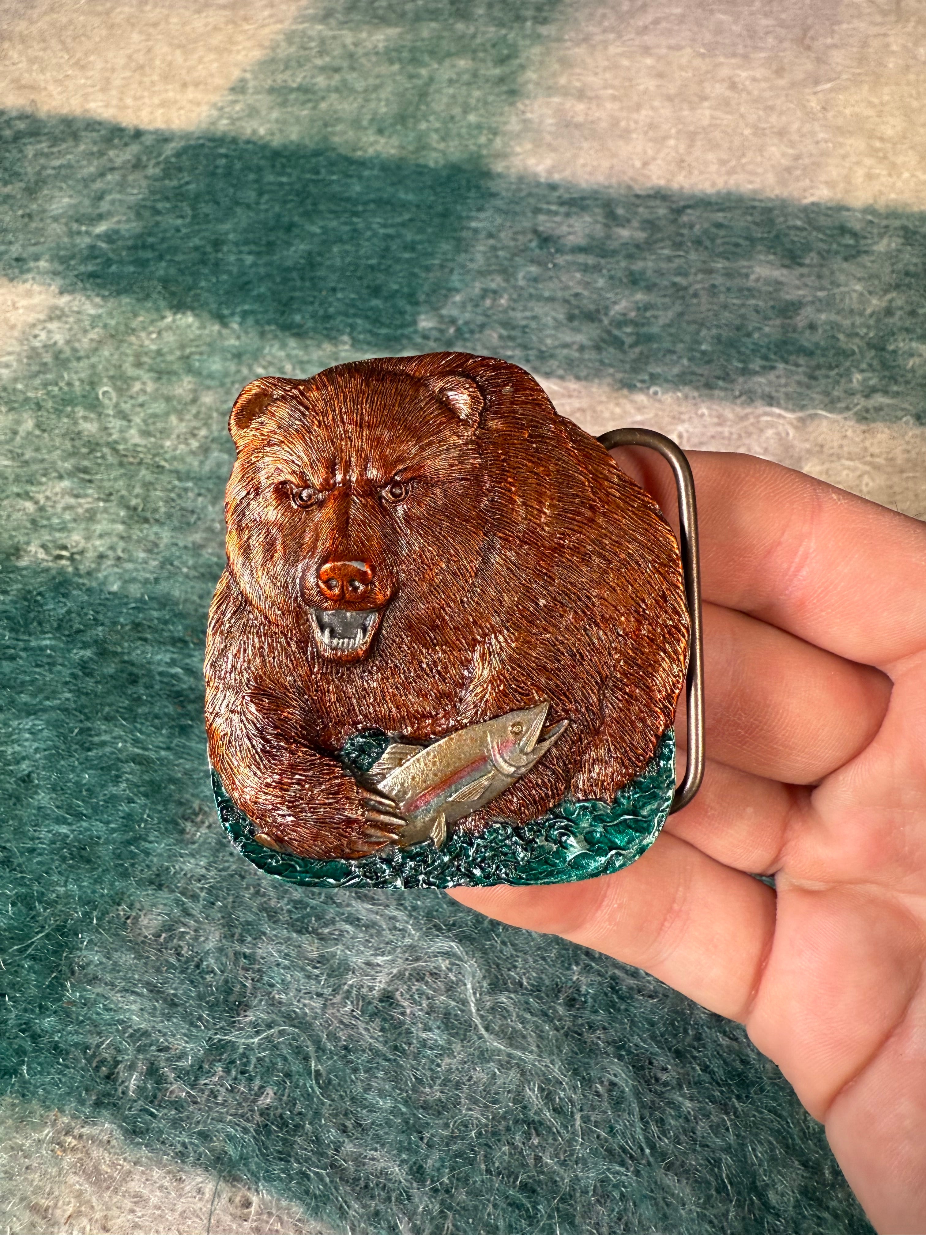 Vintage Bear With Fish Belt Buckle