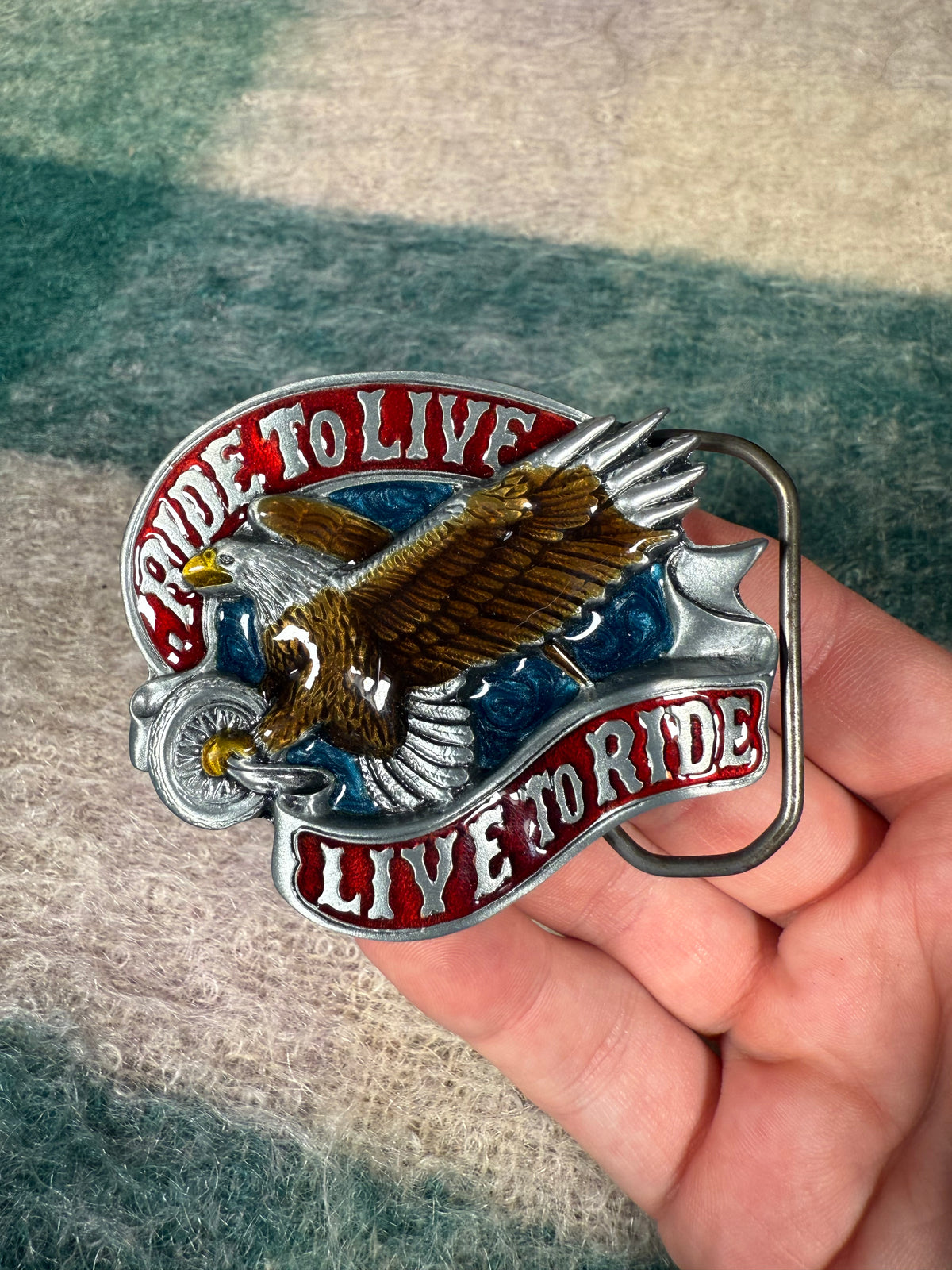 Vintage Ride to Live Eagle Colorful Belt Buckle