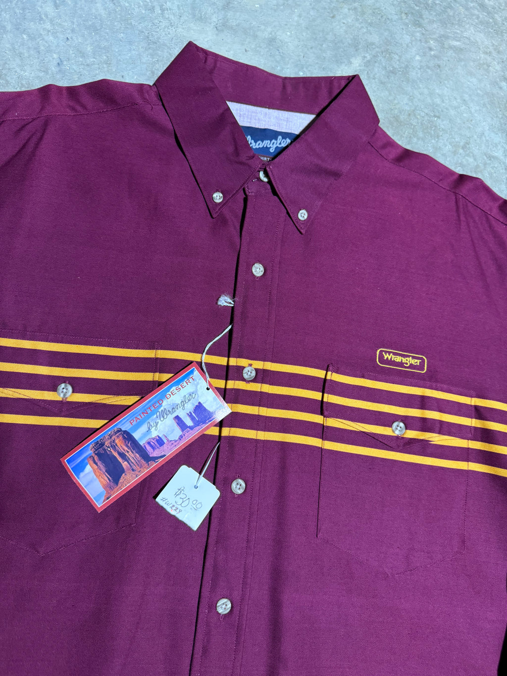 Vintage Unworn Wrangler Maroon Striped Button Down Shirt (XL)