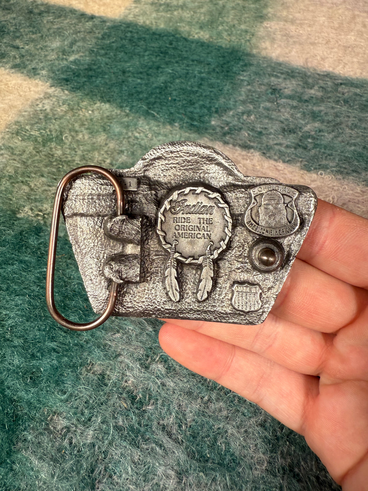 Vintage Indian Motorcycles White and Red Belt Buckle