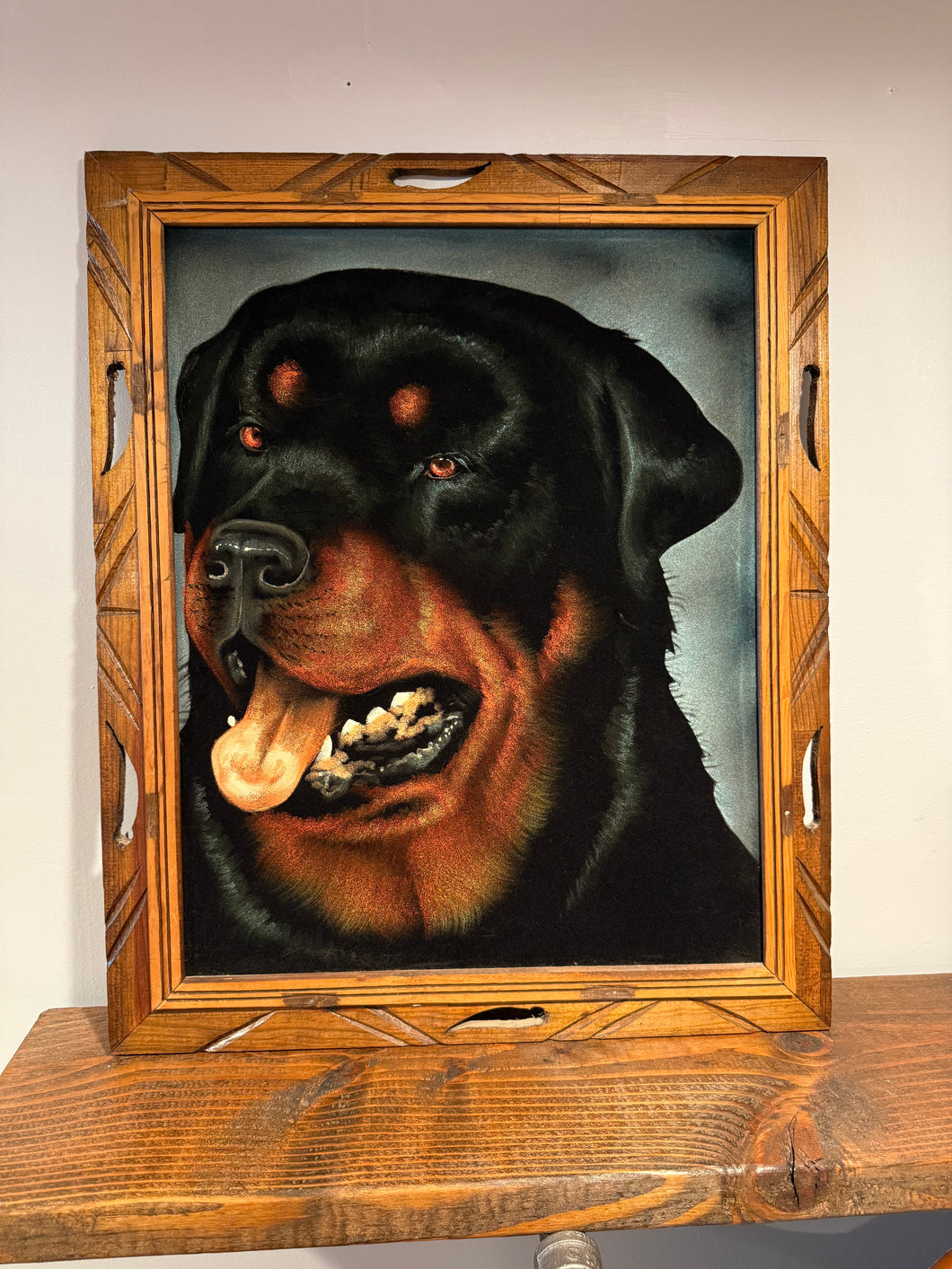 Vintage Rottweiler Velvet Painting