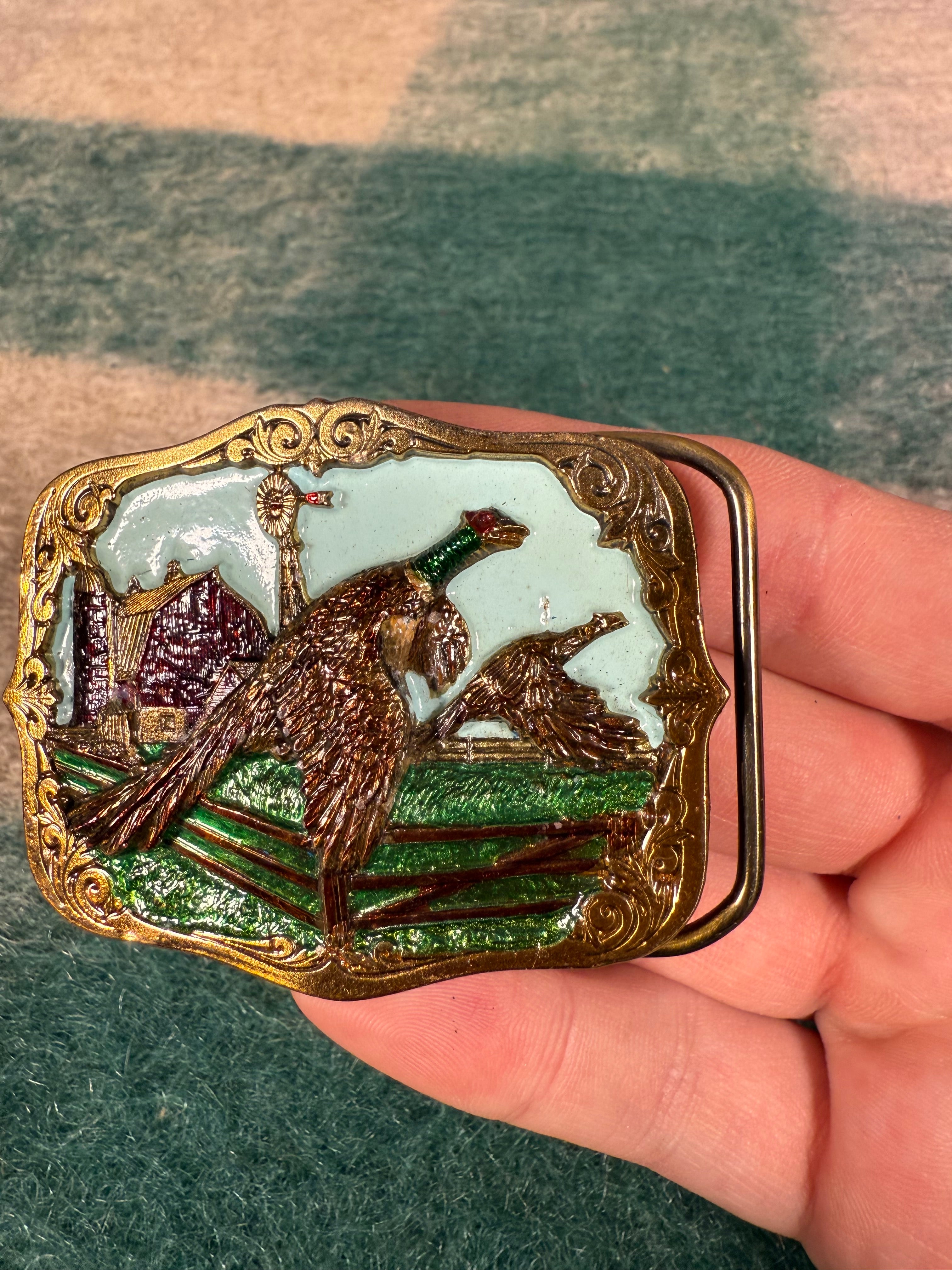 Vintage Pheasants on the Farm Belt Buckle