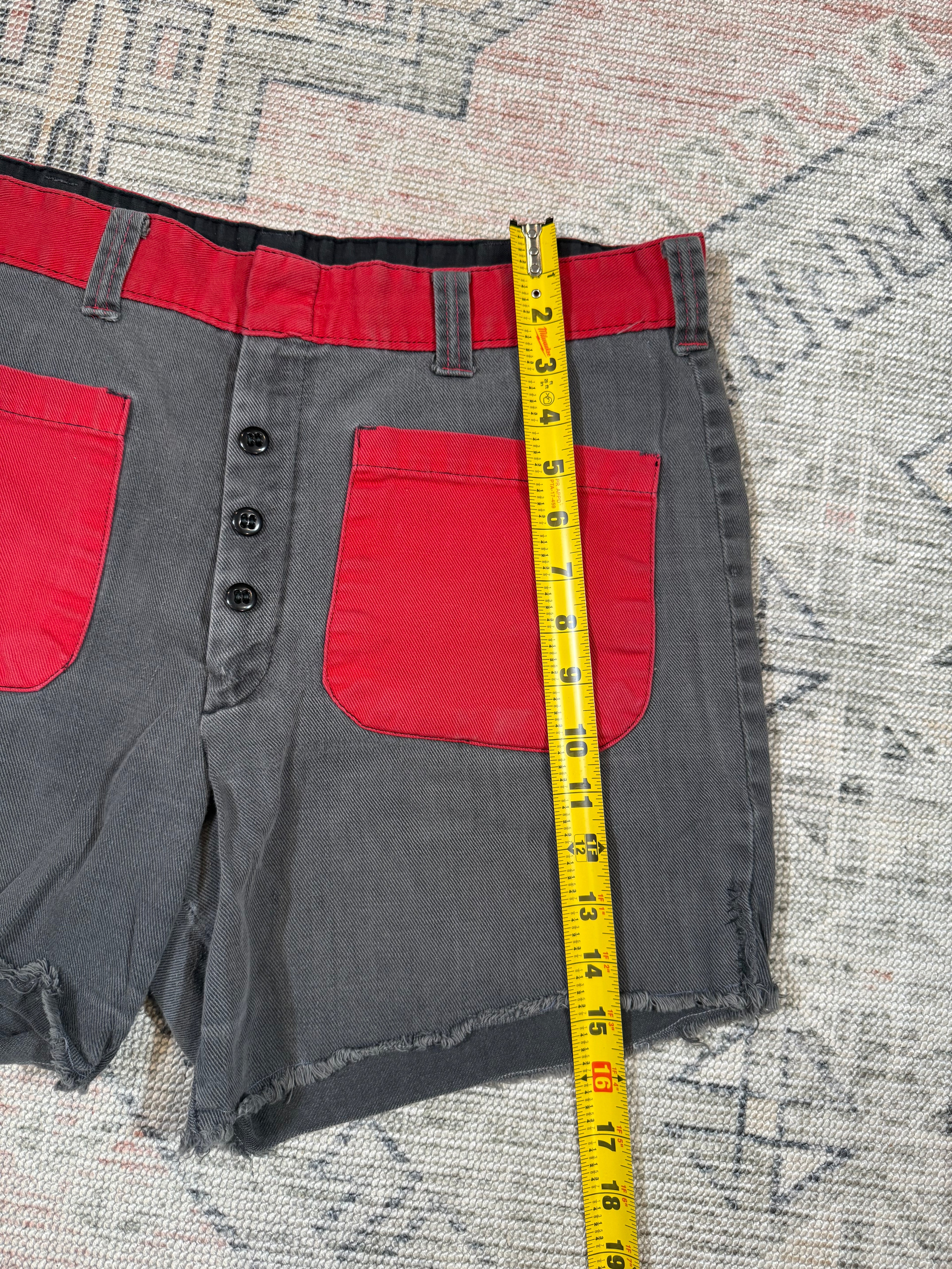 Vintage 70s Custom Red and Black Jean Shorts (36)