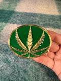 Vintage Green and Gold Weed Leaf Belt Buckle