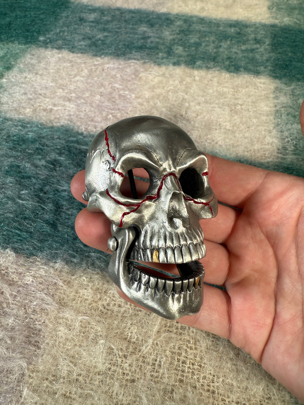 Vintage 1996 Moving Jaw Skeleton With Red Veins Belt Buckle