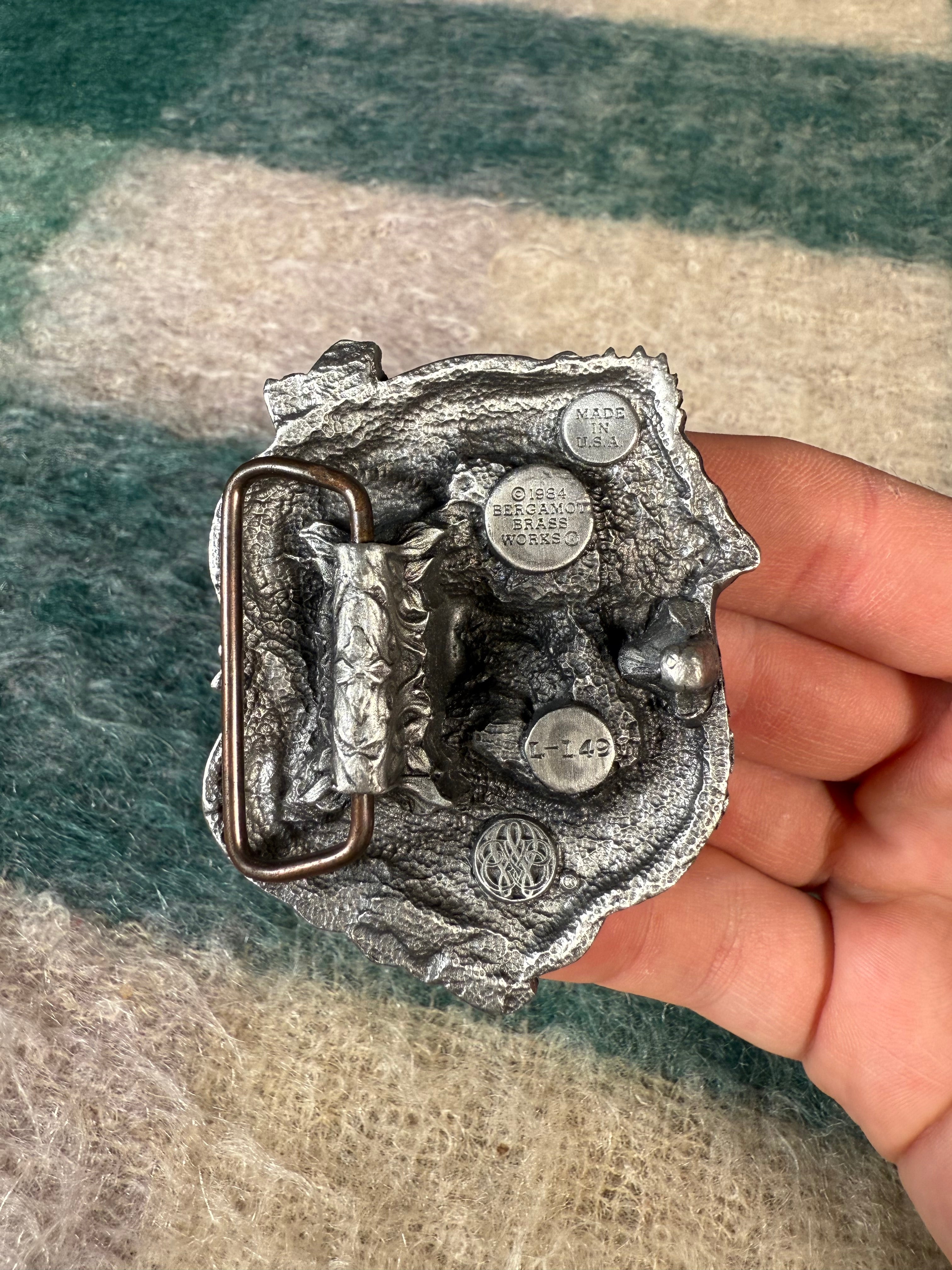 Vintage Silver and Green Dragon Belt Buckle