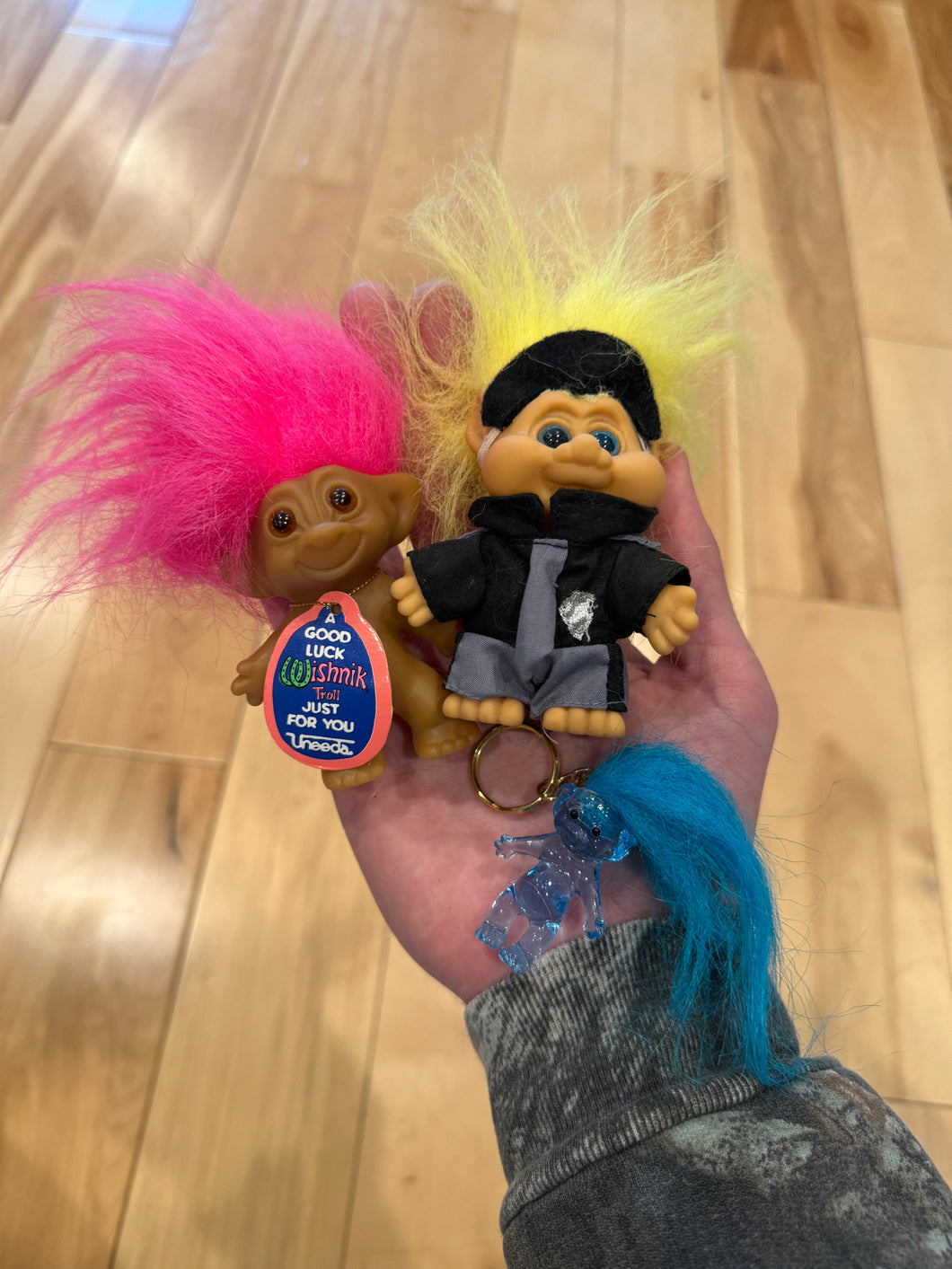 Lot of 3 Vintage Trolls - 1 Keychain, 2 Dolls