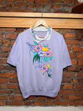 Vintage Purple Floral Short Sleeve Sweatshirt (XL)