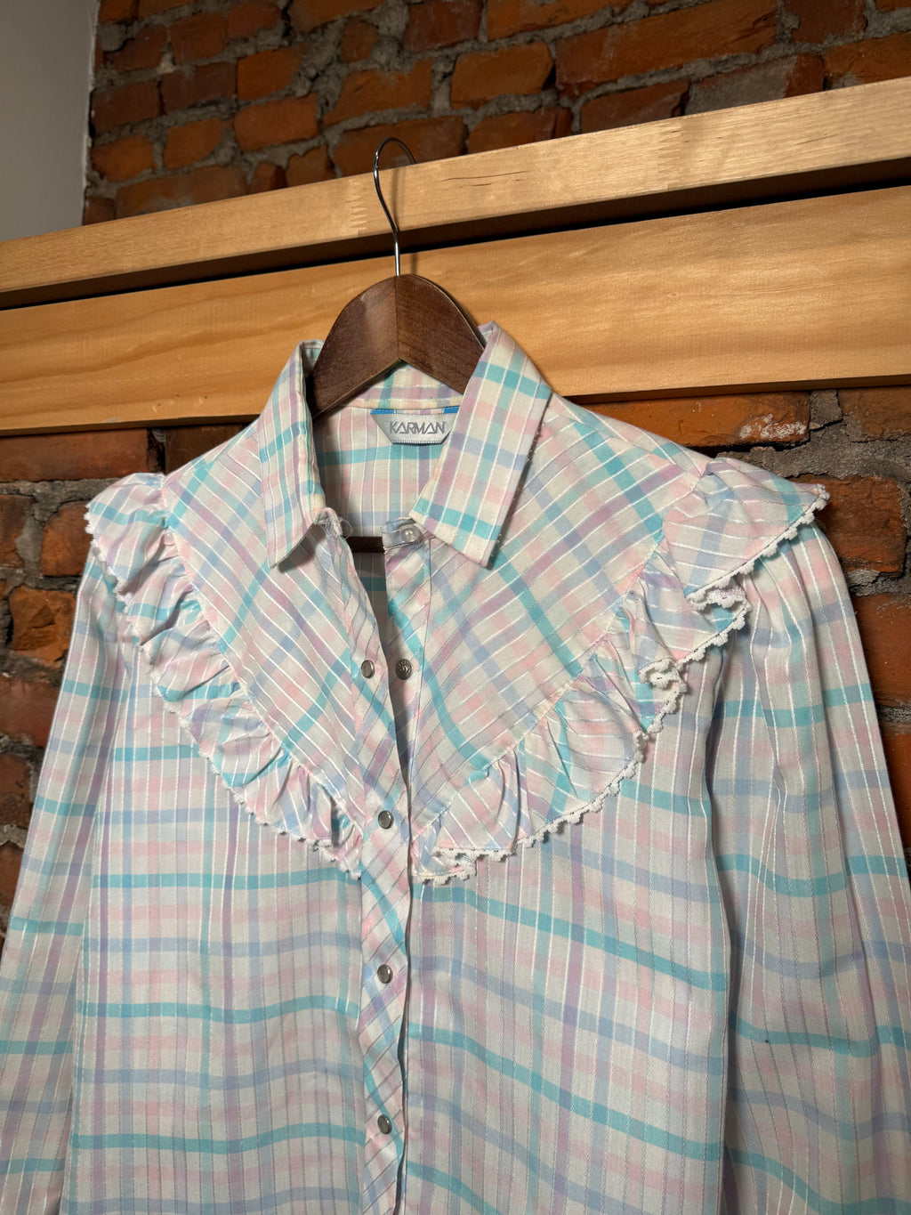 Vintage Karman Pink and Blue Western Pearl Snap Shirt (WM)