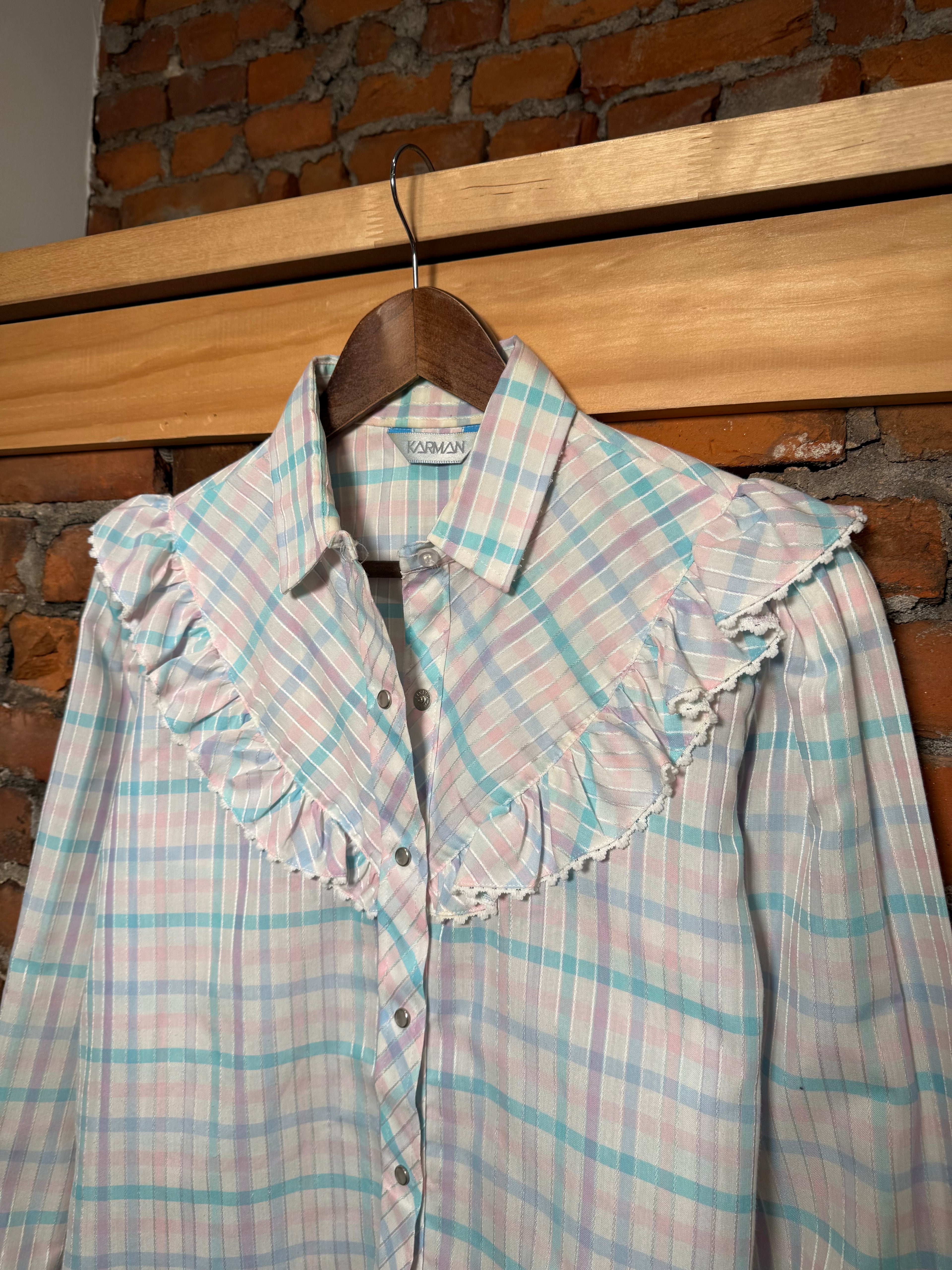 Vintage Karman Pink and Blue Western Pearl Snap Shirt (WM)