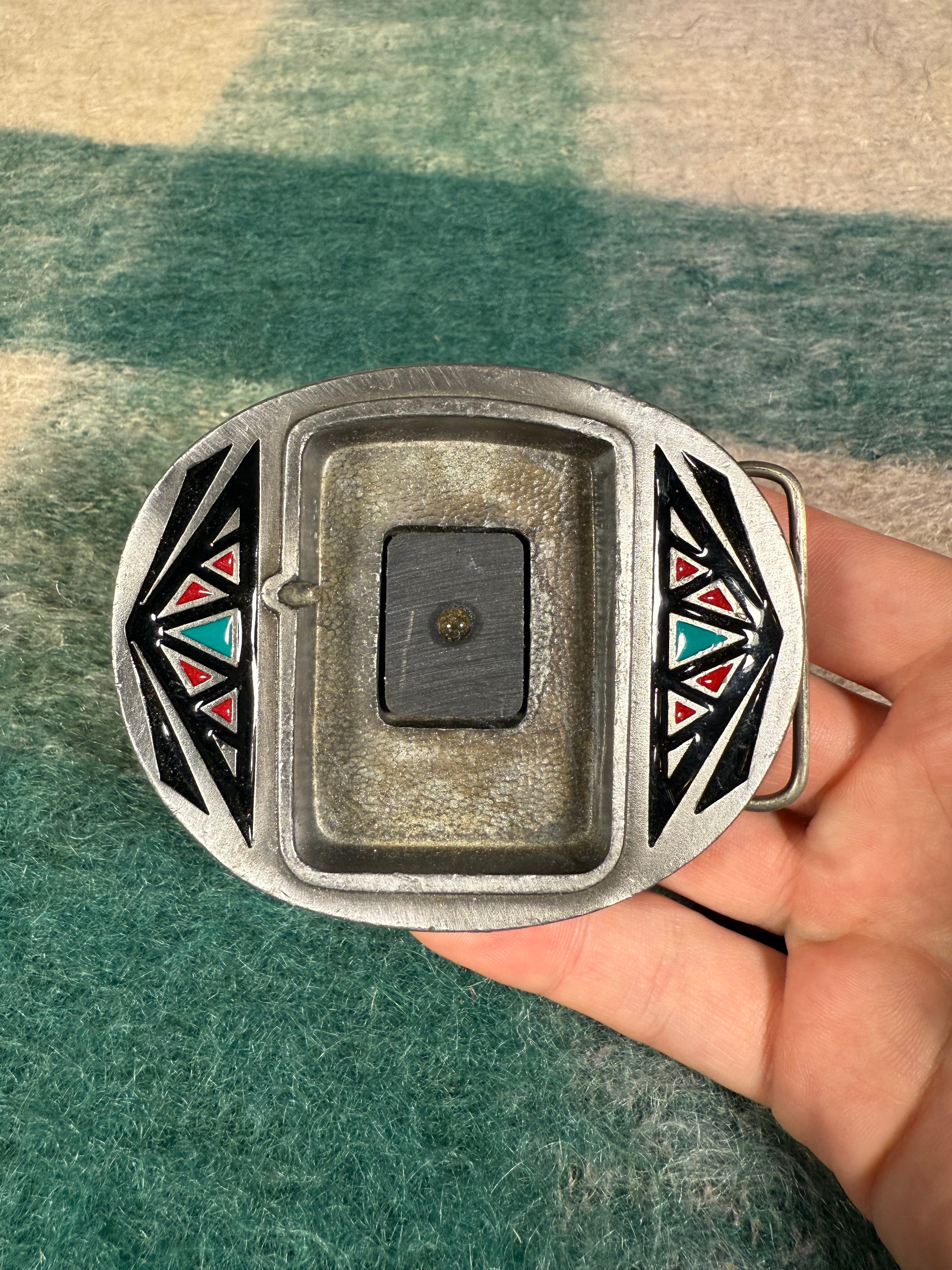 Vintage Western Pattern Zippo Lighter Holder Belt Buckle