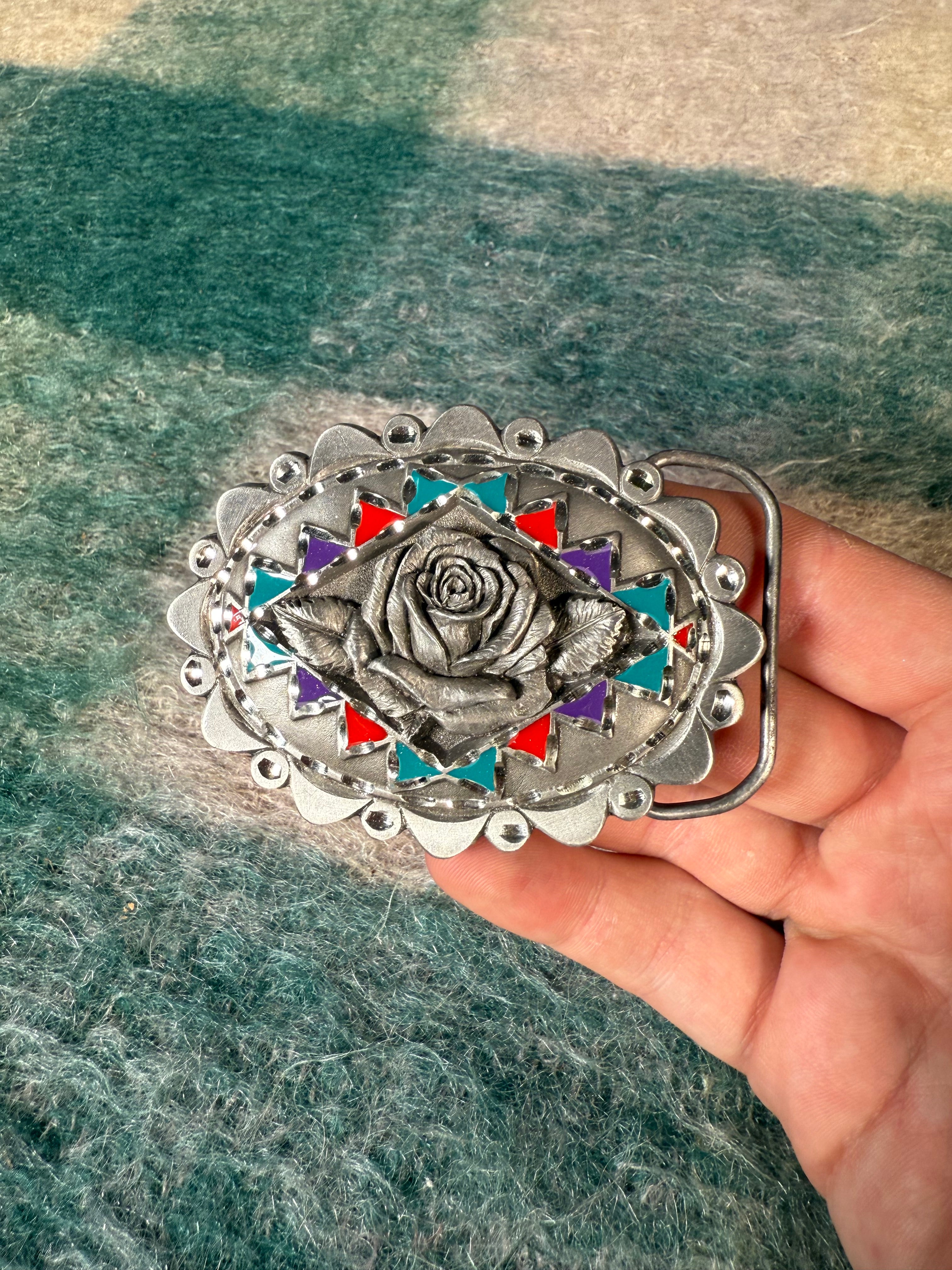 Vintage Rose Western Belt Buckle