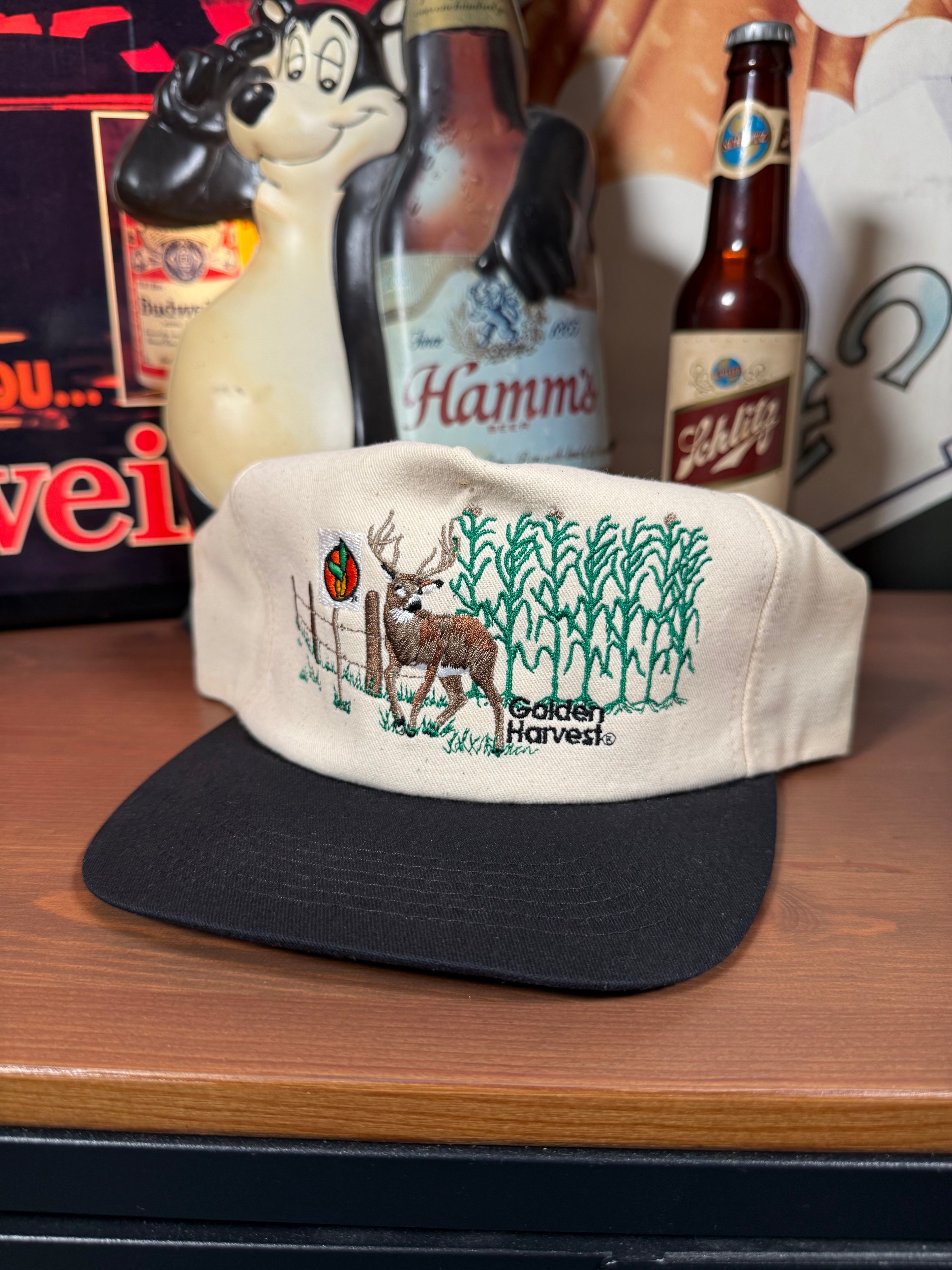 Vintage Golden Harvest Seed Deer K Products Snapback Hat (Flaws)