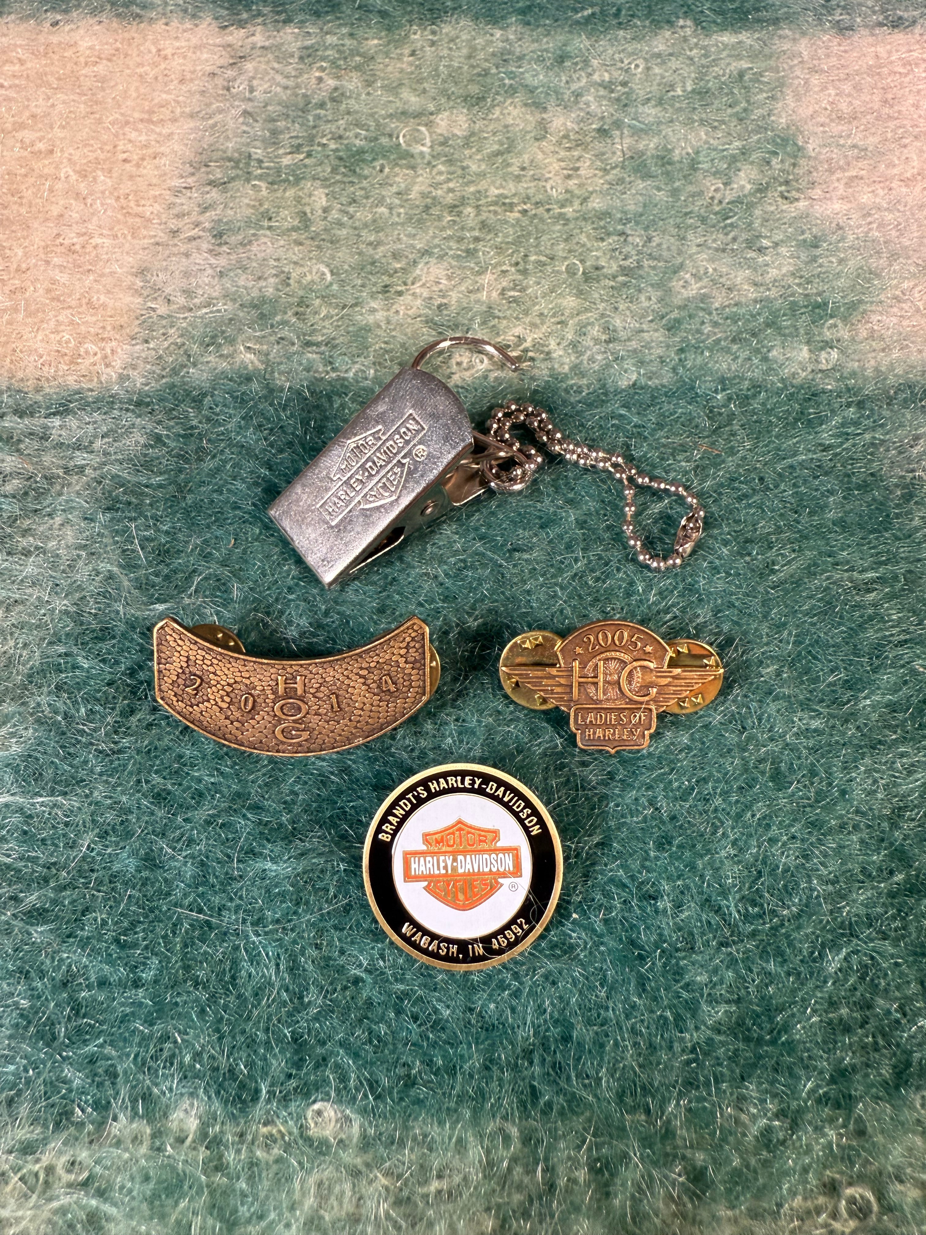 Lot of 4 Harley Davidson Pins and Clip