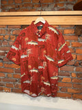 Red Head All Over Fish Button Down Shirt (L)