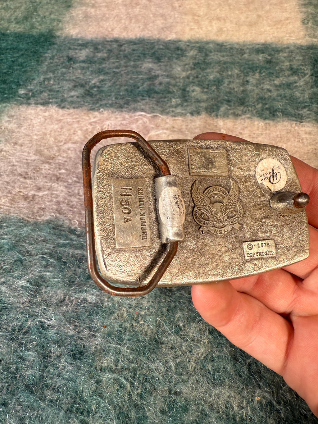 Vintage Silver and Blue Eagle Belt Buckle