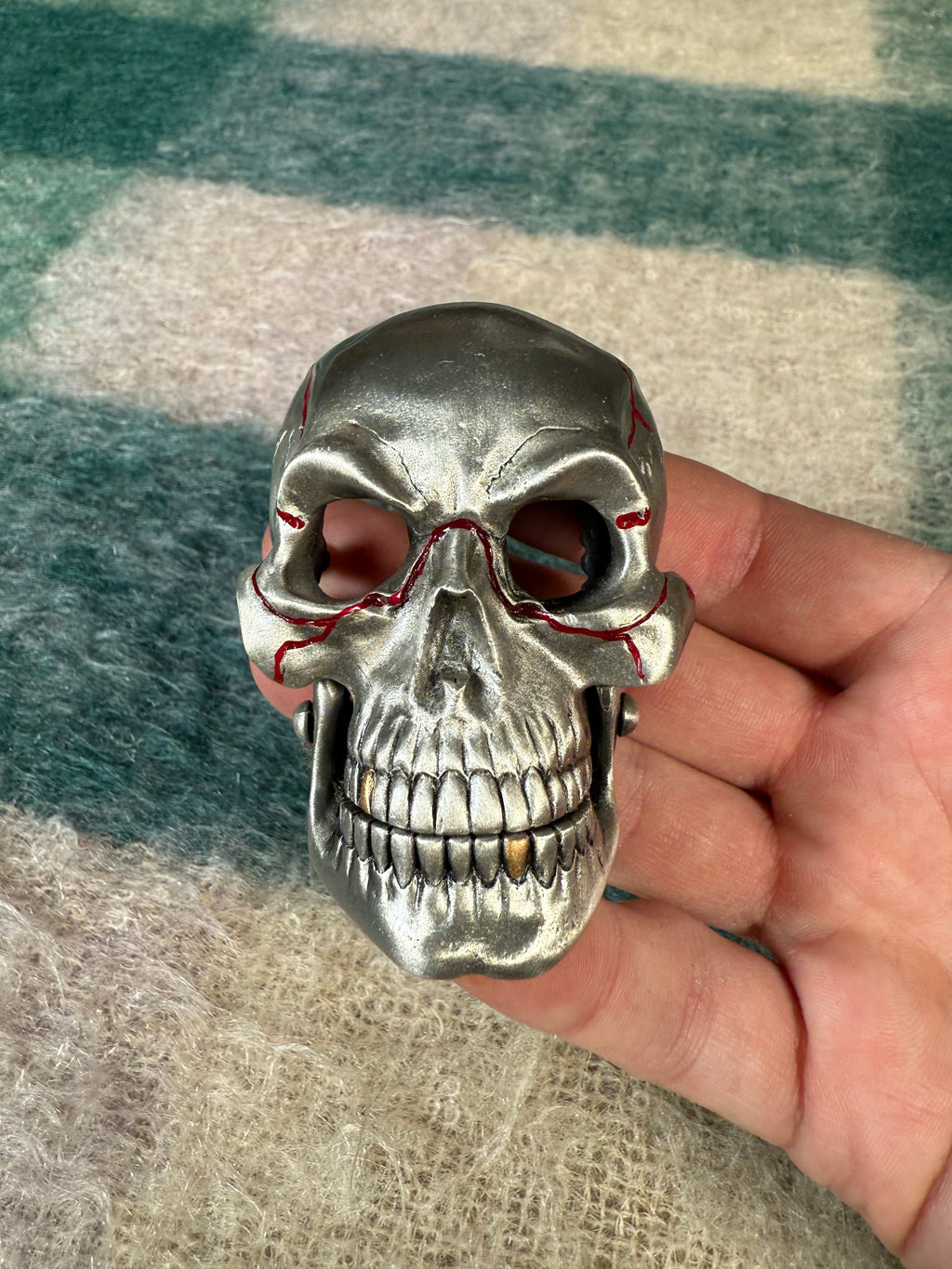 Vintage 1996 Moving Jaw Skeleton With Red Veins Belt Buckle