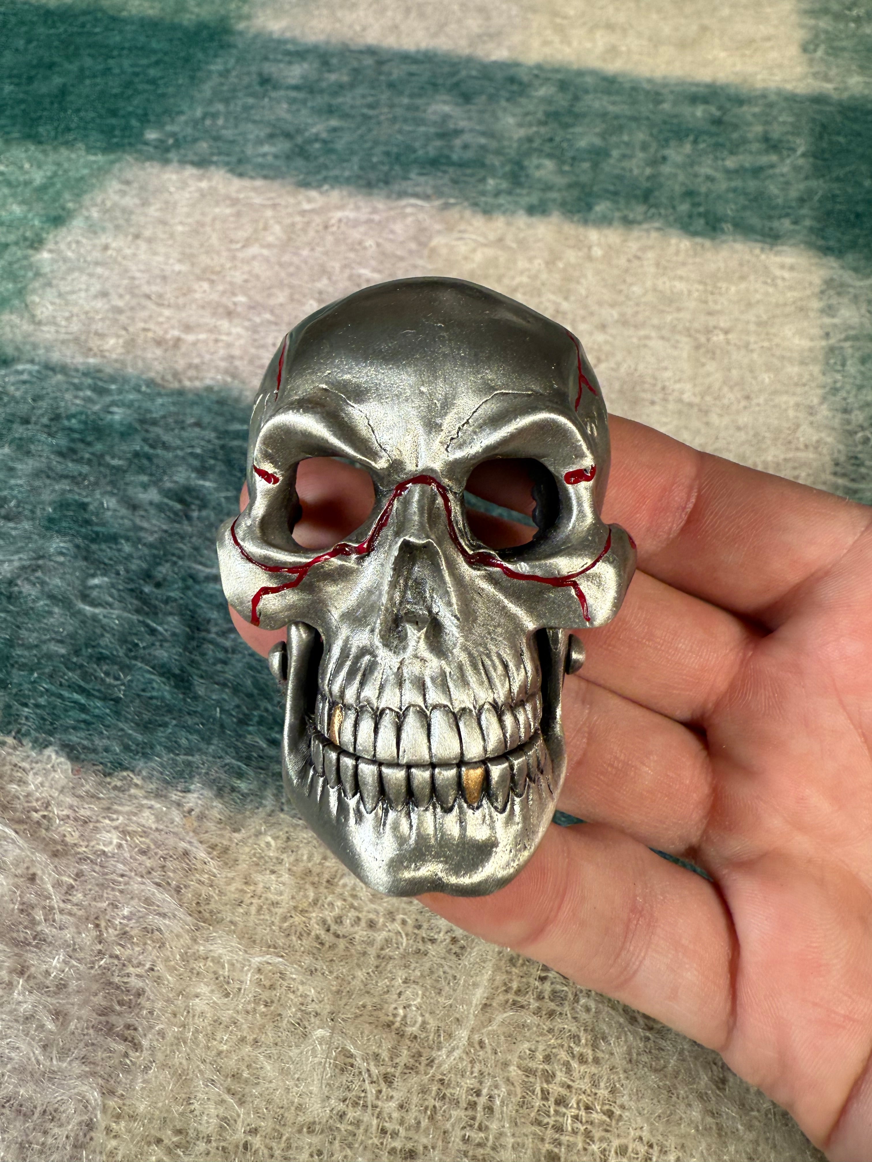 Vintage 1996 Moving Jaw Skeleton With Red Veins Belt Buckle