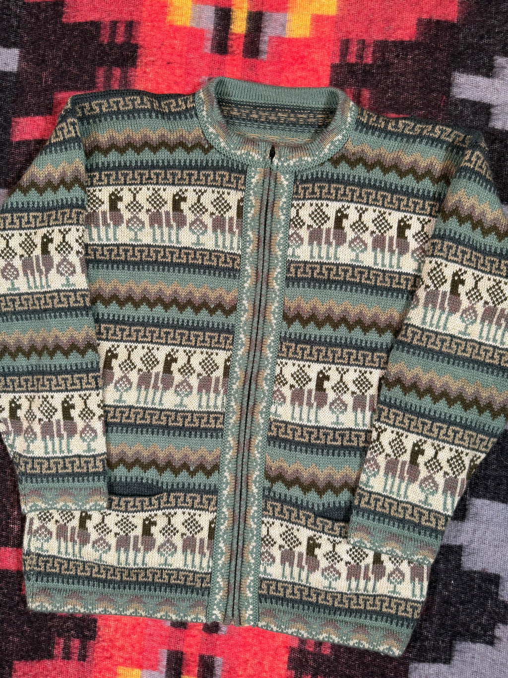 Vintage Knit Lama Zip Up Sweater (WM)