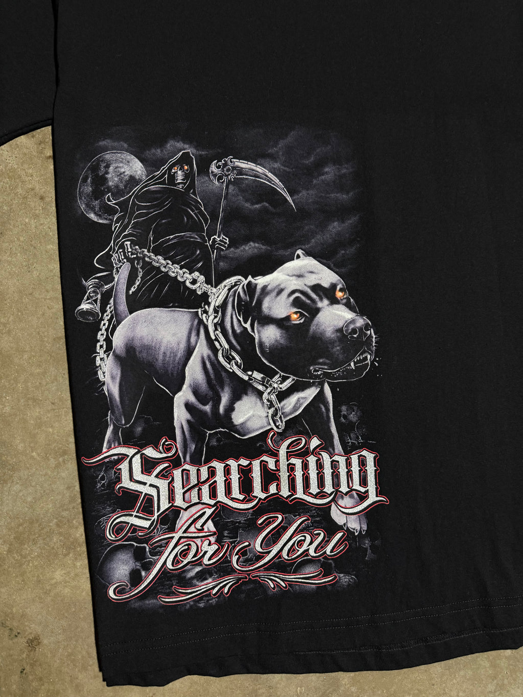 Vintage Y2K Searching For You Grim Reaper Dog T-Shirt (XL)