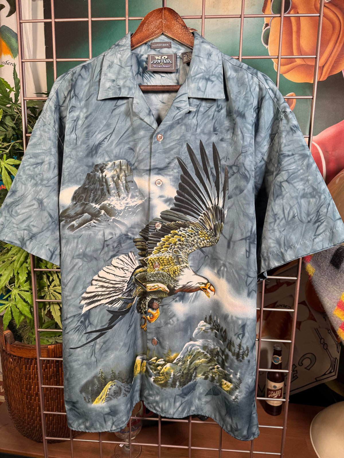 Y2K All Over Print Eagle Button Up Shirt (L)