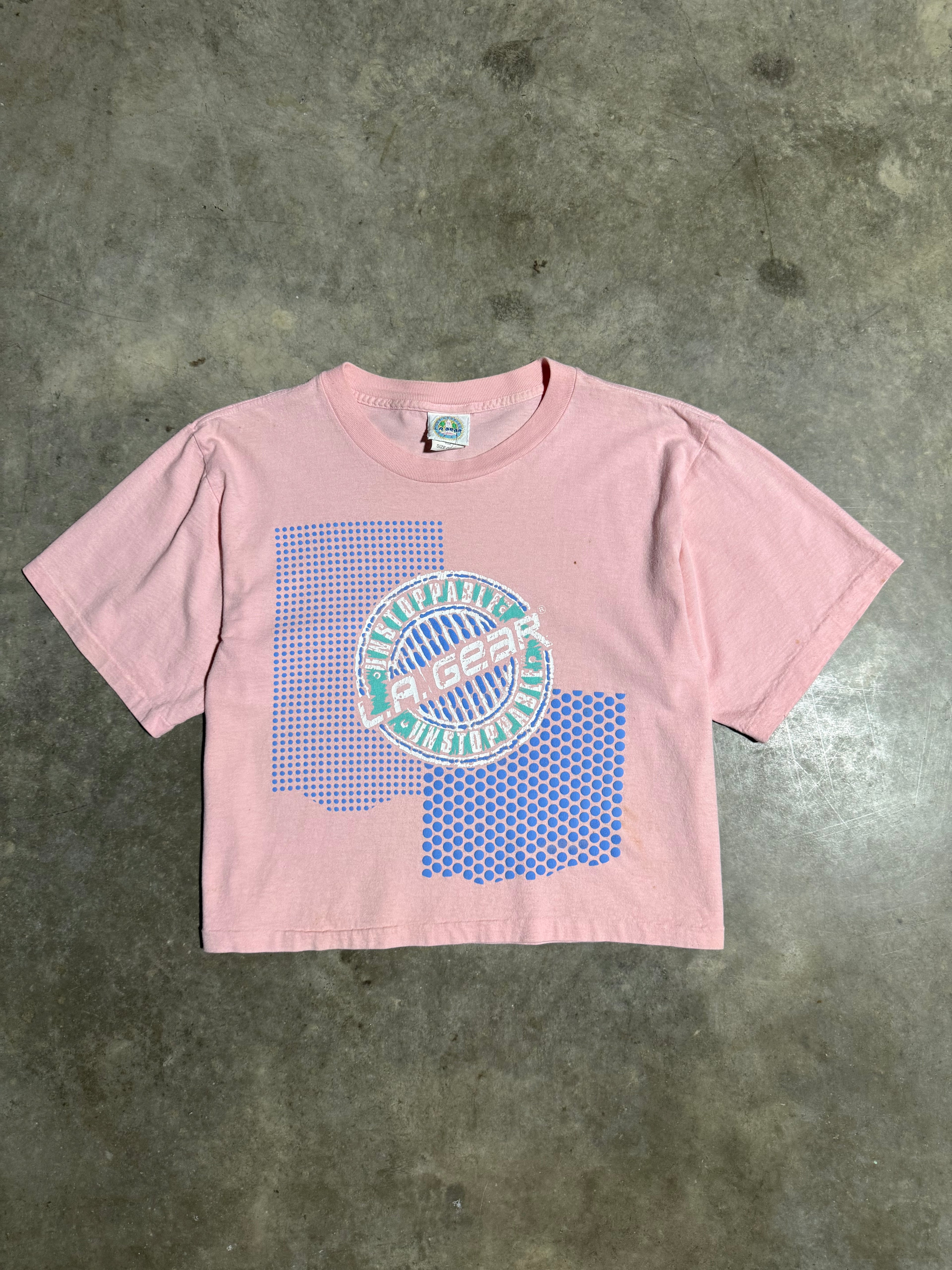 Vintage 80s LA Gear Cropped Pink Tee (Cropped L)