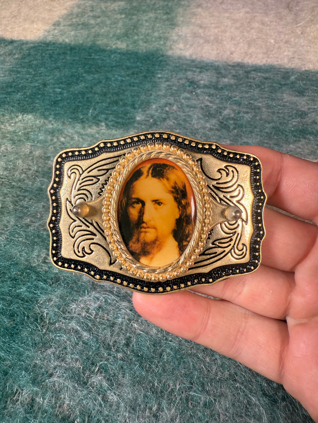 Vintage Jesus Photo Belt Buckle