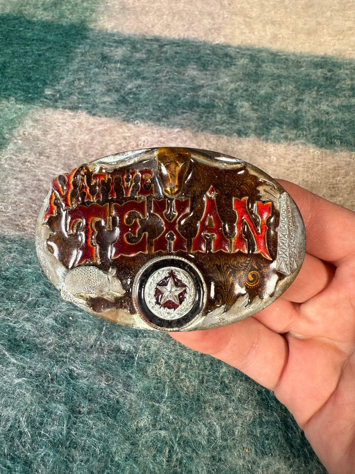 Vintage Native Texan Colorful Belt Buckle
