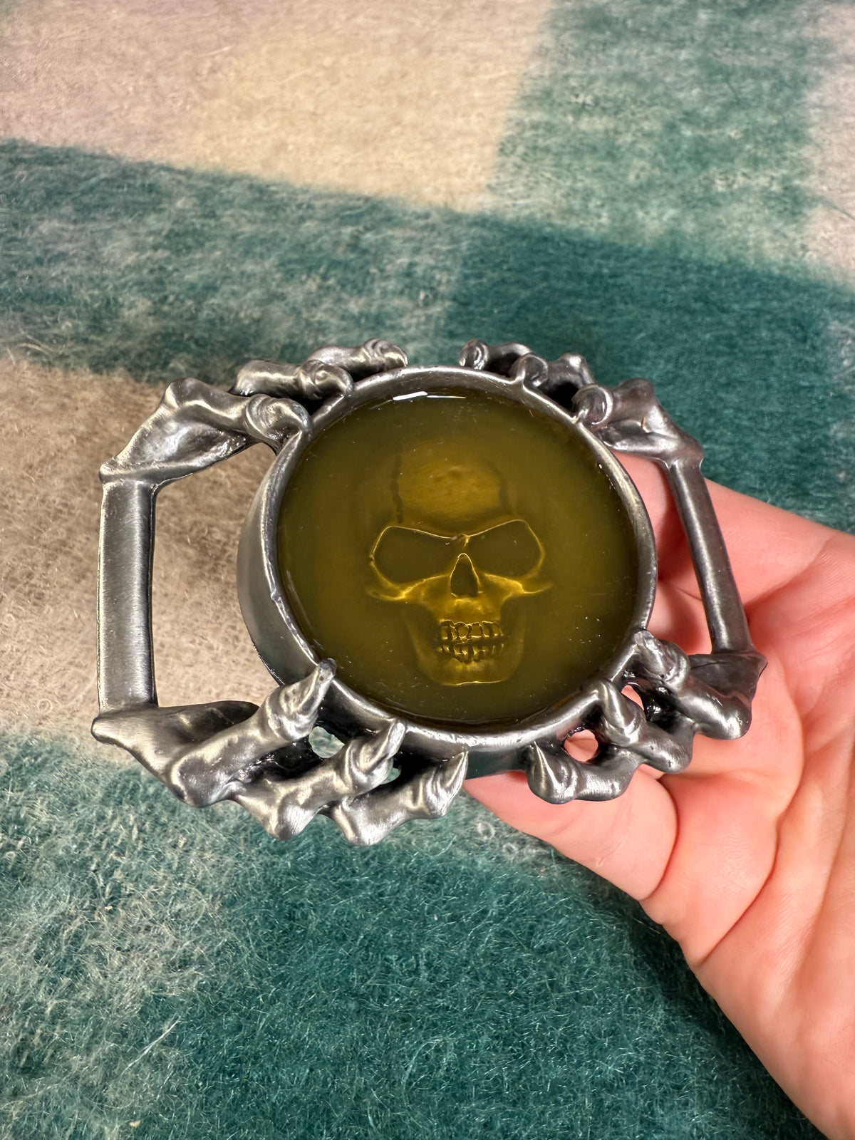 Vintage 3D Skull In Resin Claw Belt Buckle
