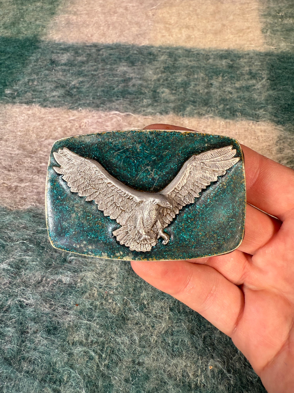 Vintage Silver and Blue Eagle Belt Buckle