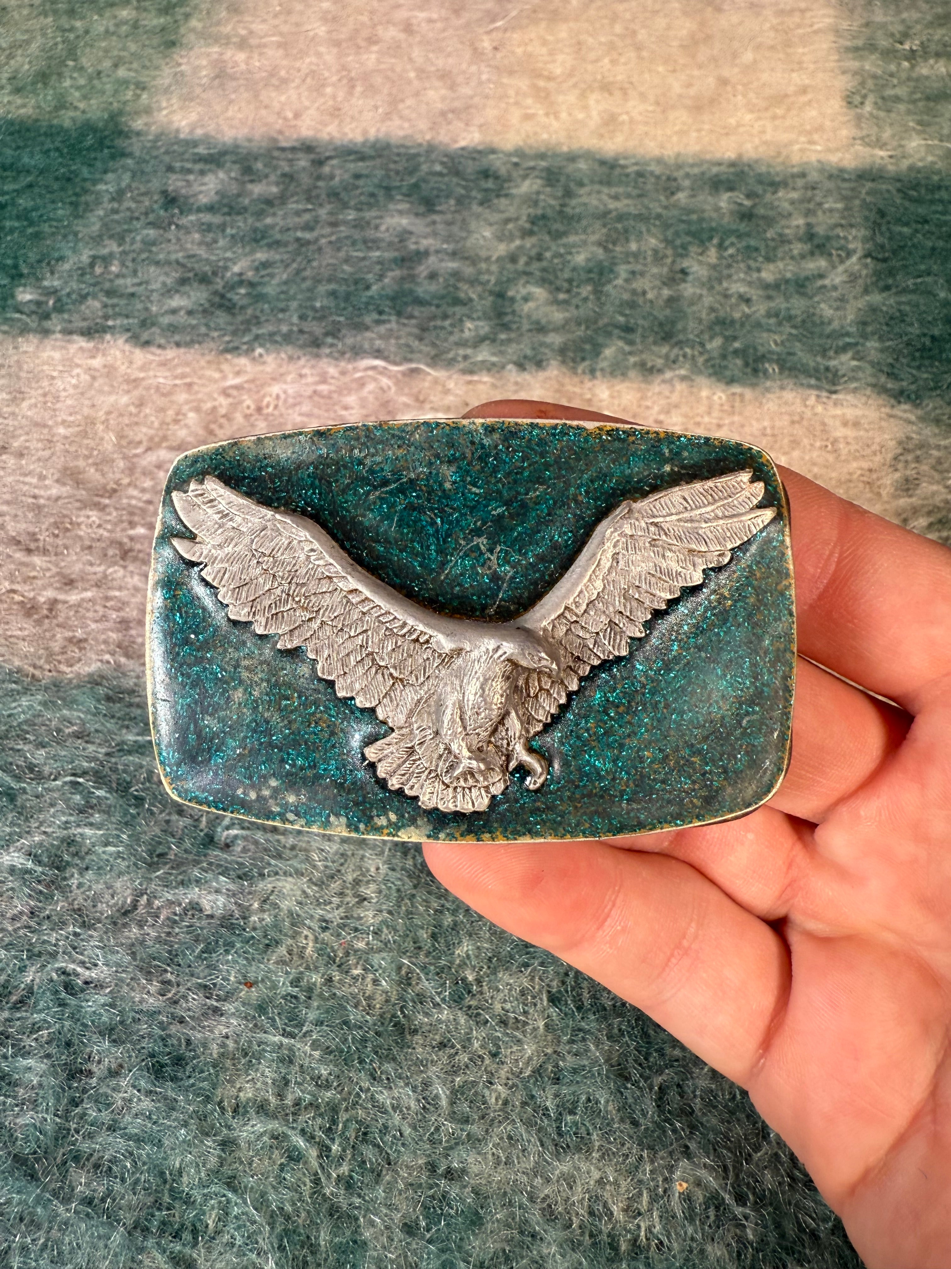 Vintage Silver and Blue Eagle Belt Buckle