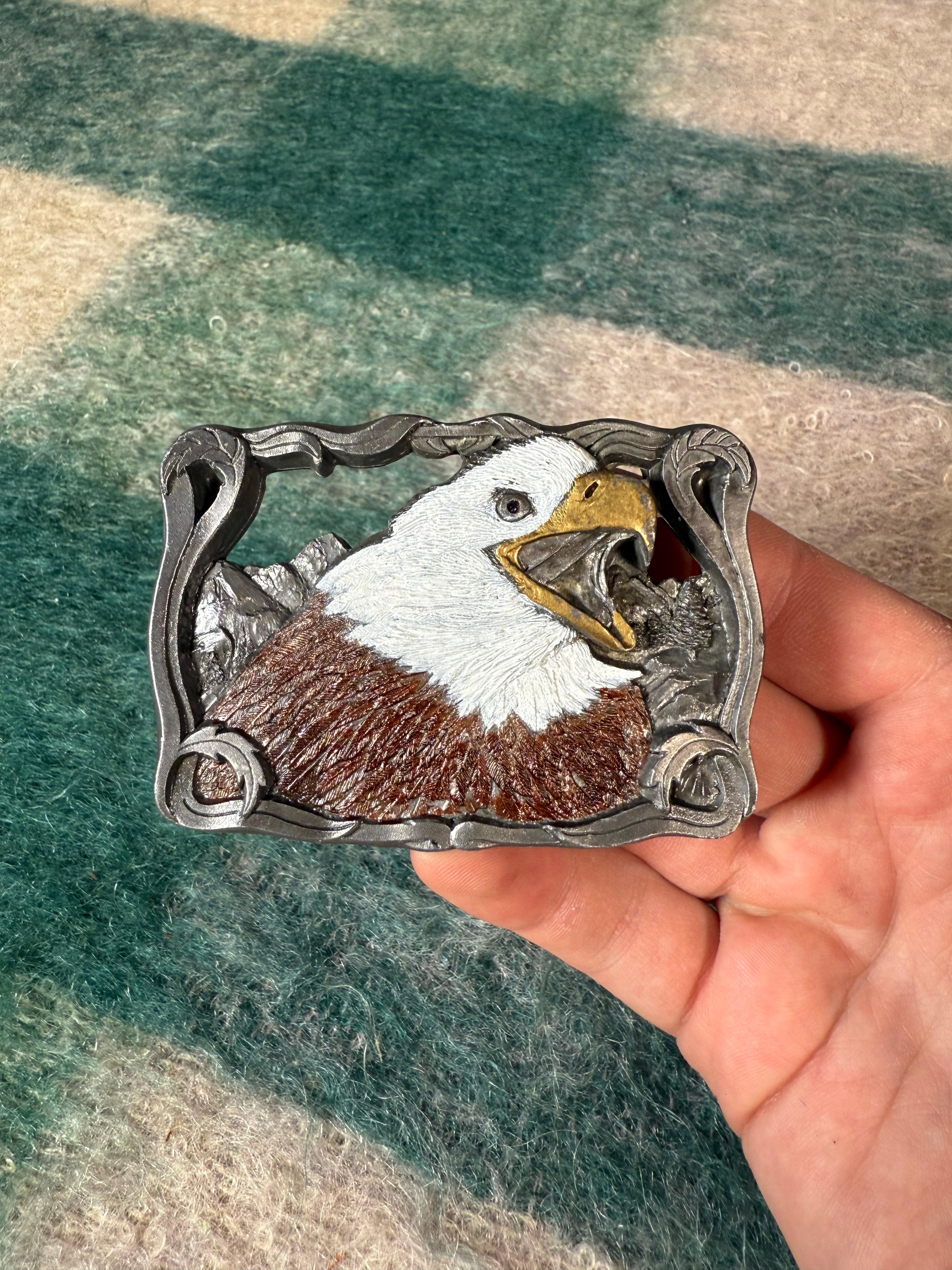 Vintage Bald Eagle In The Mountains Belt Buckle