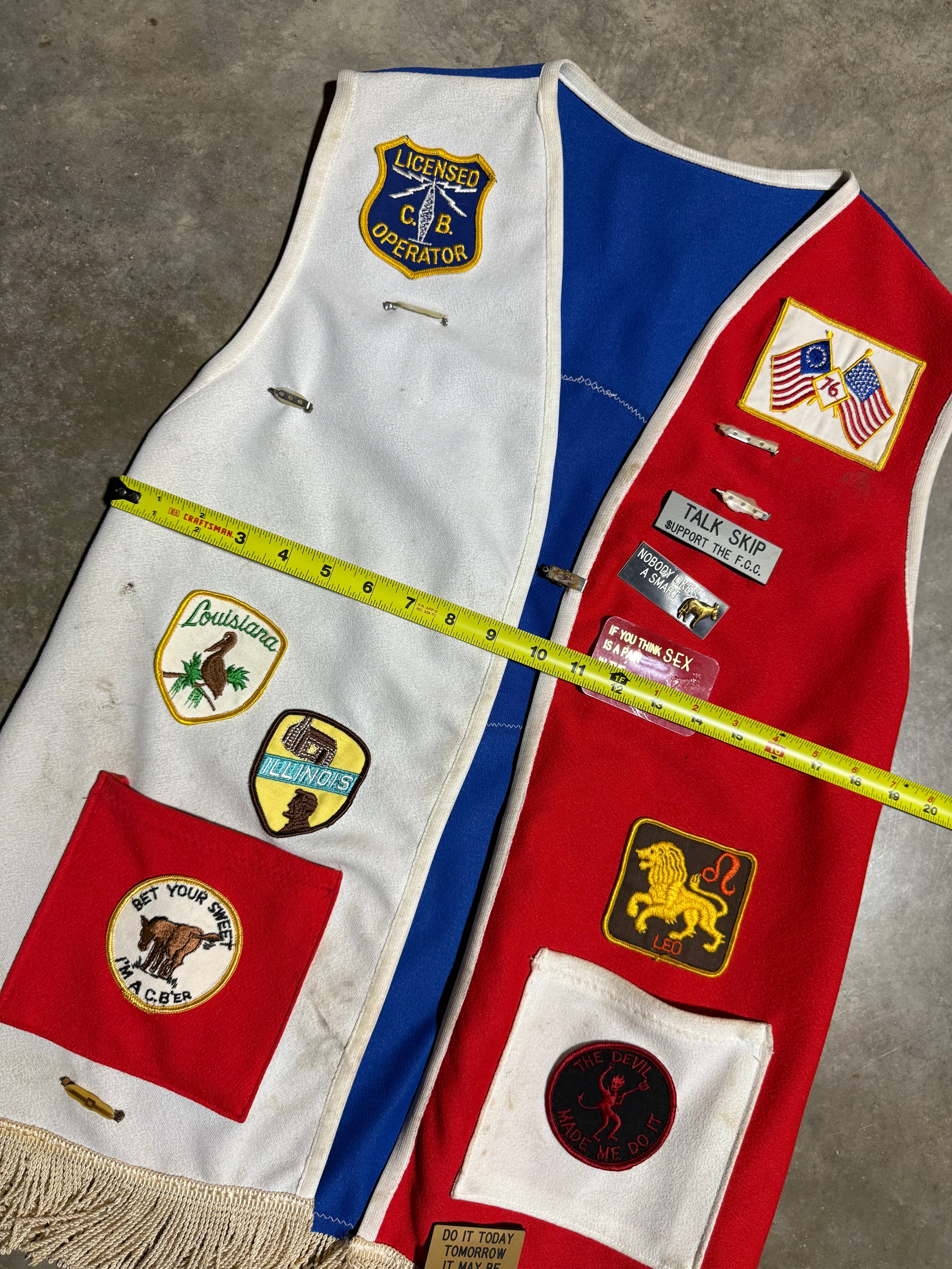 Vintage 70s 1776ers Ditchdigger Red White & Blue Patch Vest (M)