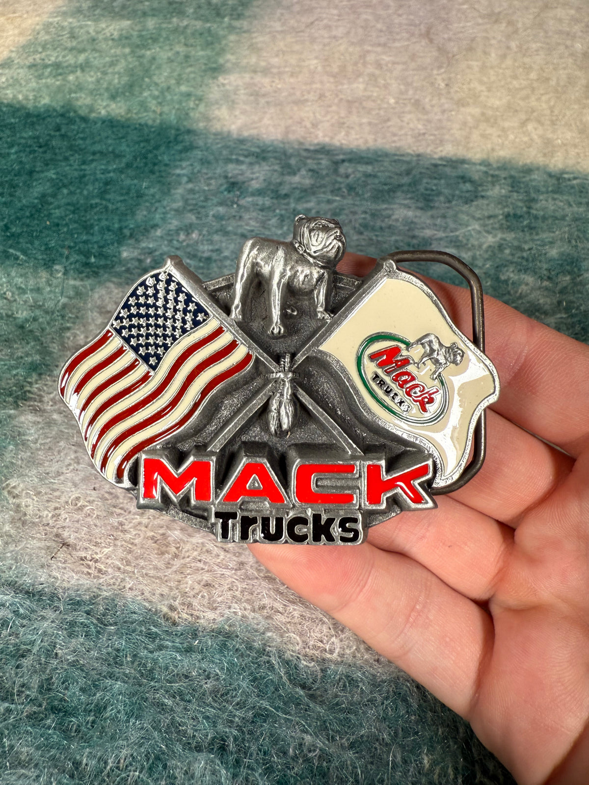 Vintage Mack Trucks Flags Belt Buckle