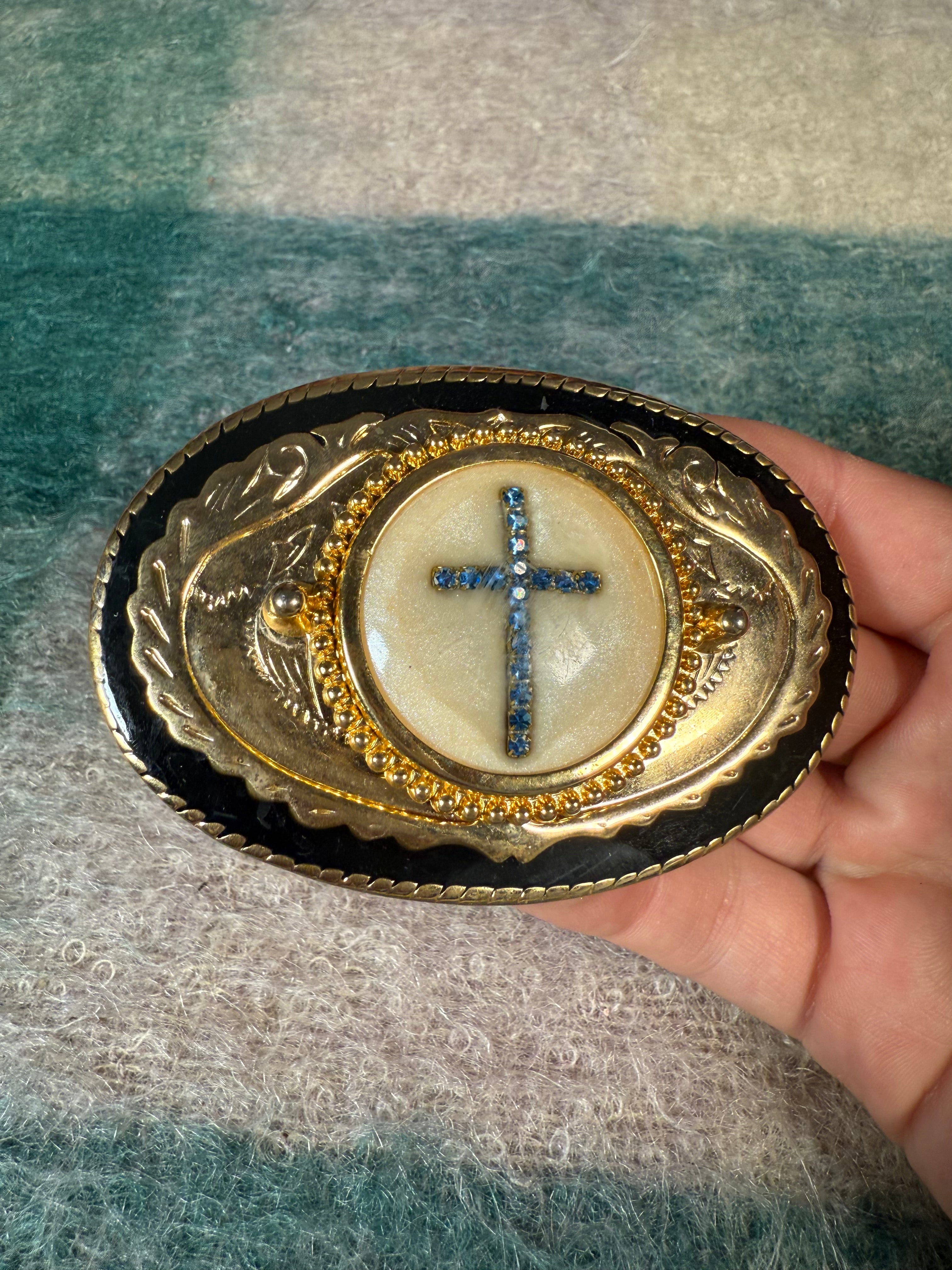 Vintage Stone Cross Belt Buckle