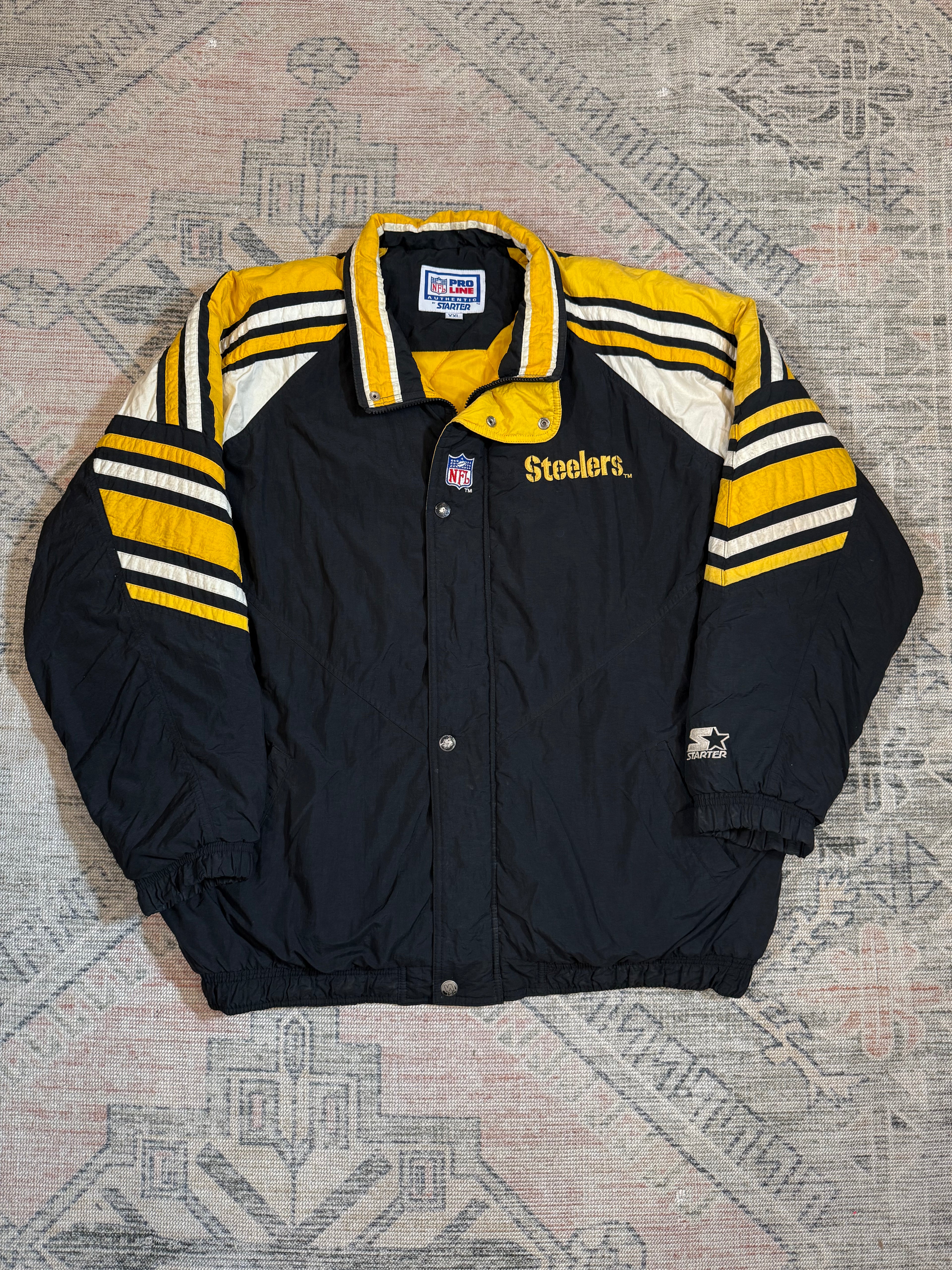 Vintage 90s Pittsburgh Steelers Starter Zip Up Puffy Jacket (2XL)